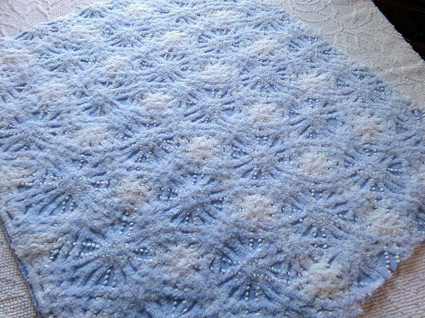 icicle pearl snowflake chenille fabric, vintage blue & white sewing material for quilting, fiber arts, pillows, 22" x 24" cotton piece