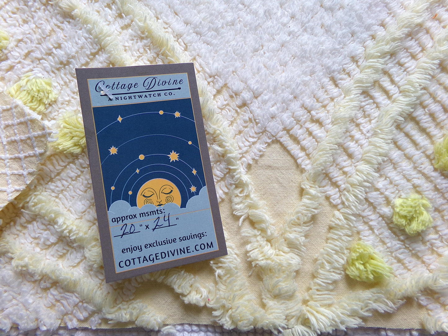 Starry Yellow Vintage Chenille Fabric: Retro Starburst Design 20" x 24" Cut Piece