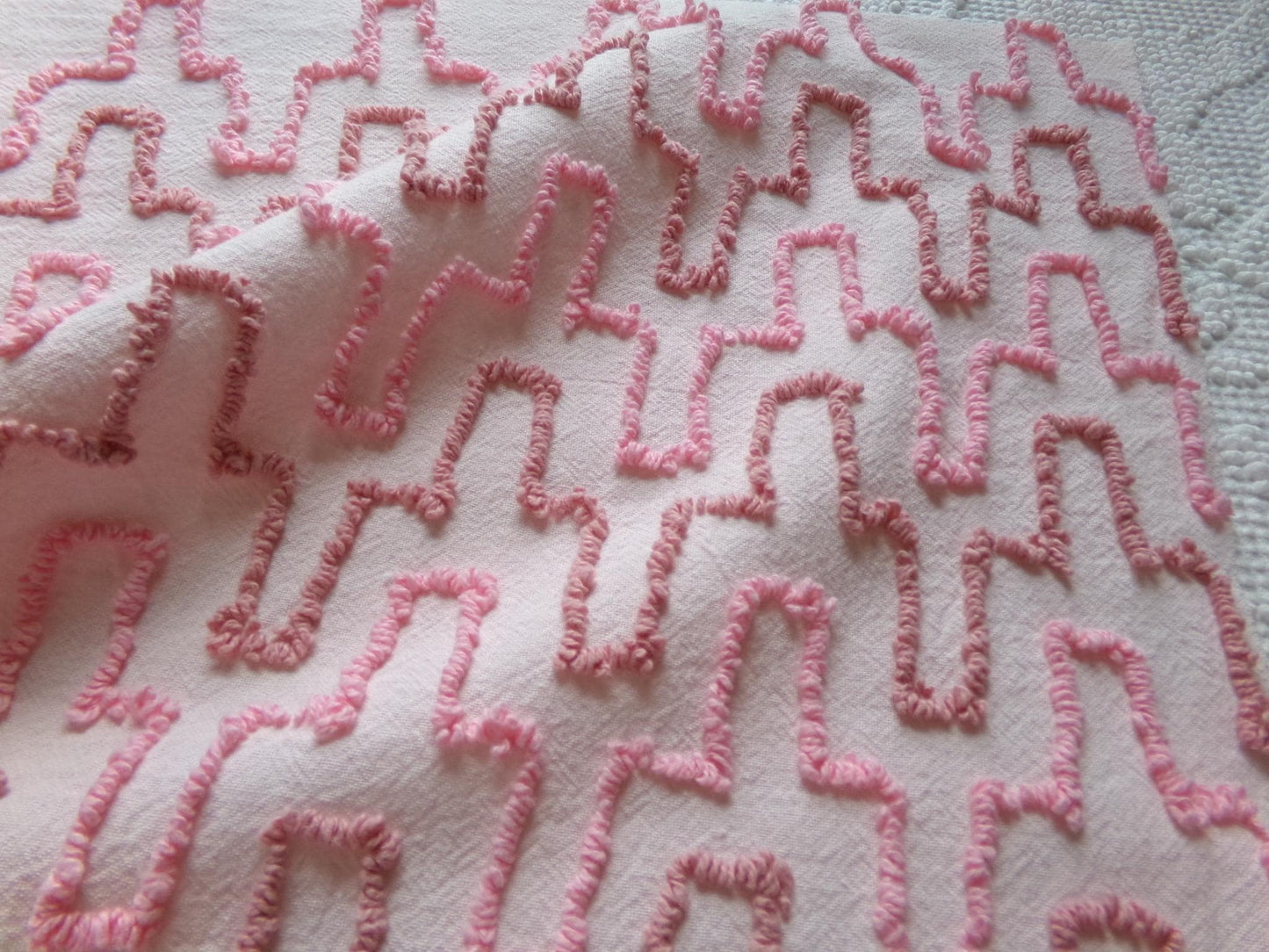 pink skyscrapers vintage chenille fabric: textured 20" x 24" cut piece of sewing material