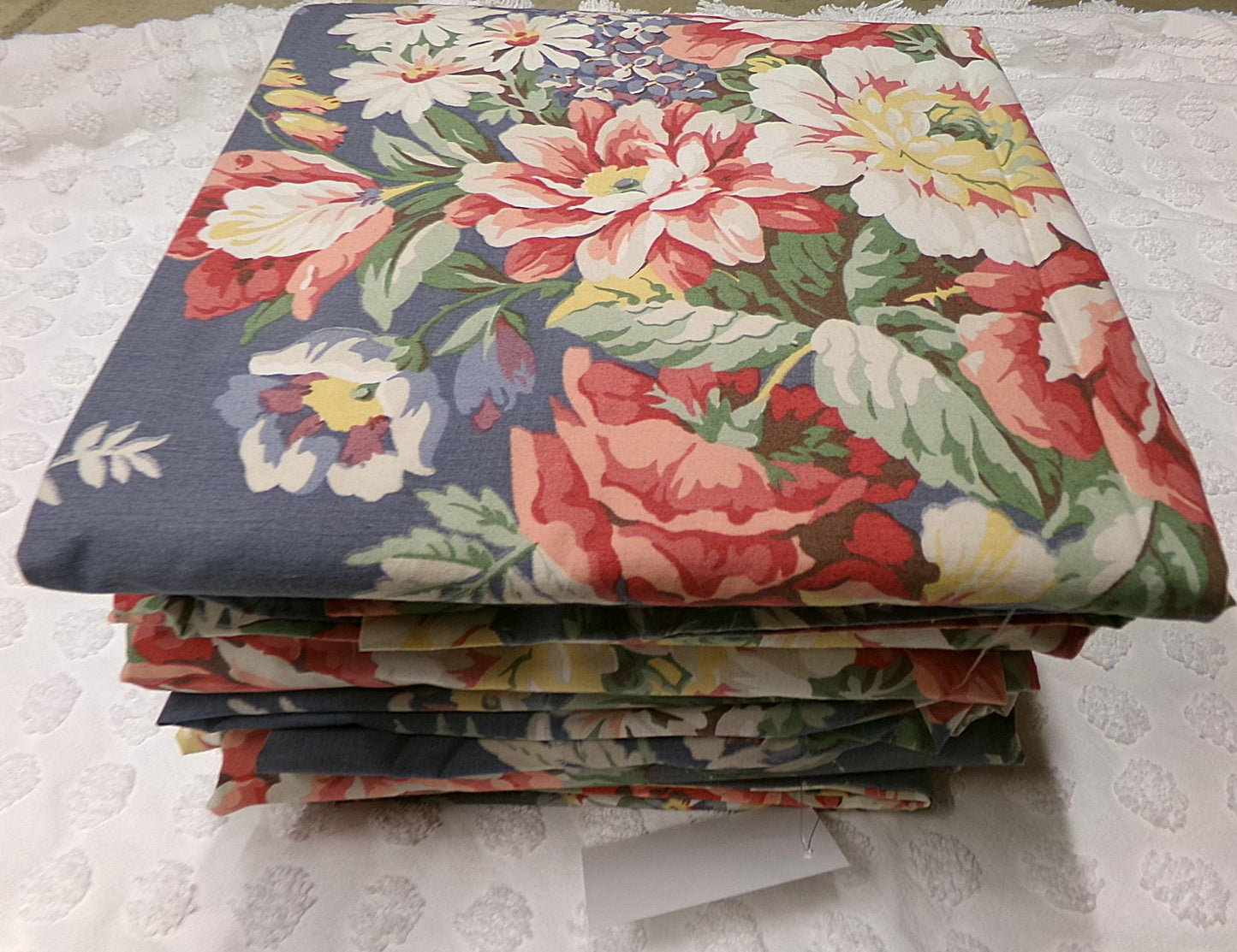 Lot of 3 Pair Ralph Lauren Kimberly Drapes Window Curtains, 6 Panels of Vintage Blue Floral Drapery Panels