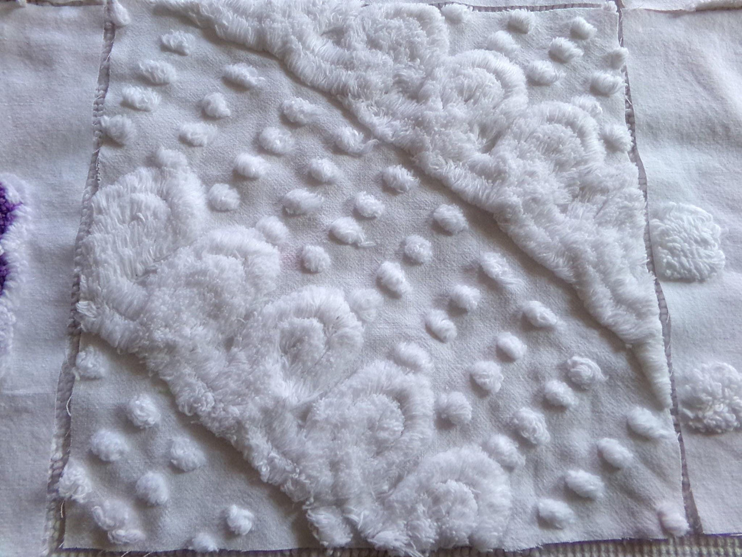 school of fish chenille fabric squares, set of 6 large 9.5" square quilt blocks, fun fishies & plush white swirl dots