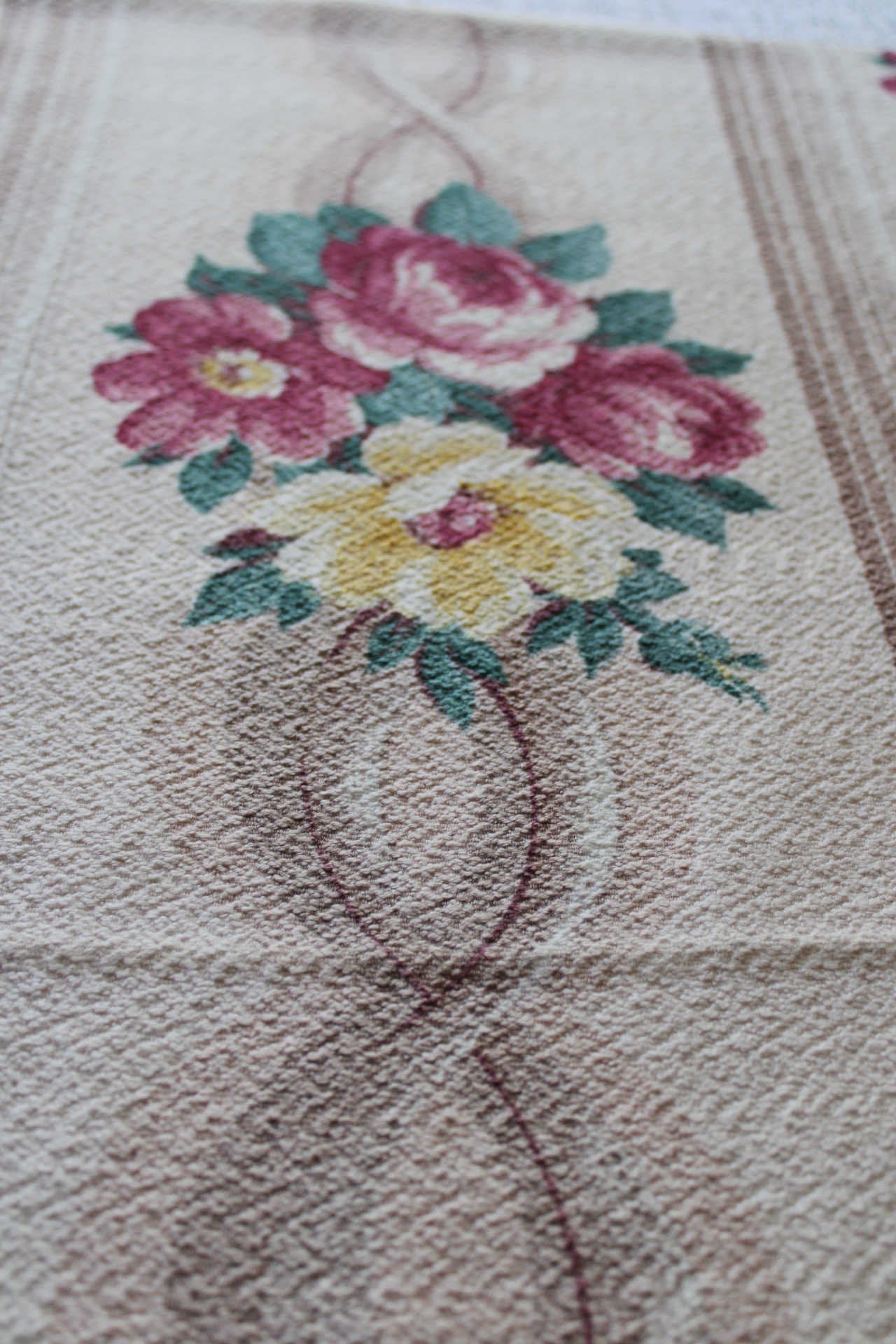 Vintage Floral Barkcloth Fabric Piece, 20.5" x 20" inches, Glencourt Style Champagne Beige, Deconstructed Curtain Panel, #2