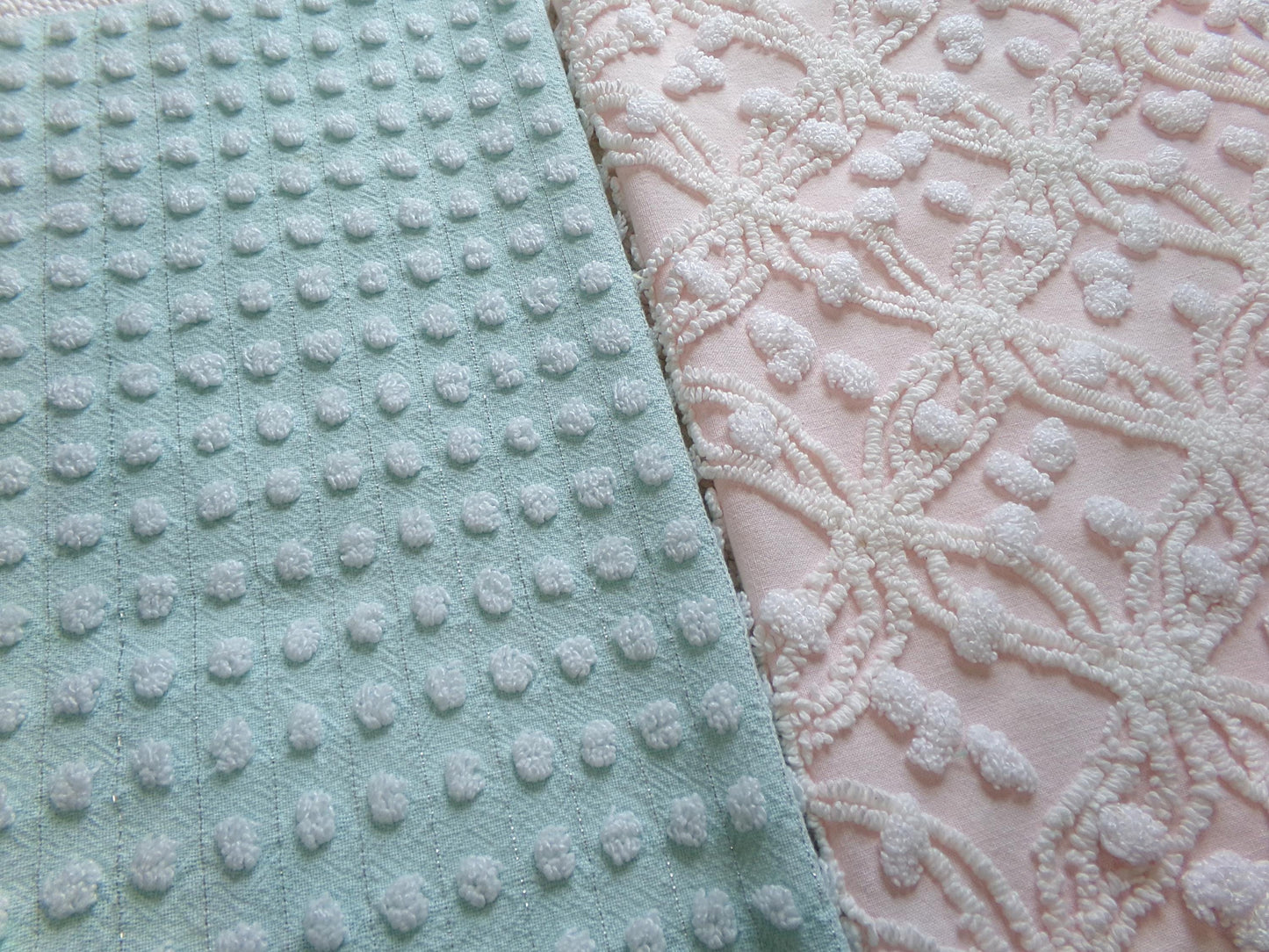 Vintage Chenille Fabric Bundle in Pink & Aqua, 2 Pieces 12" x 18" each | Easy Stash Builder for Fiber Arts, Quilting