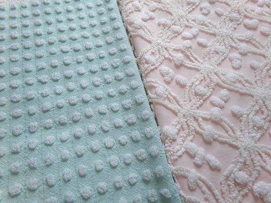 Vintage Chenille Fabric Bundle in Pink & Aqua, 2 Pieces 12" x 18" each | Easy Stash Builder for Fiber Arts, Quilting