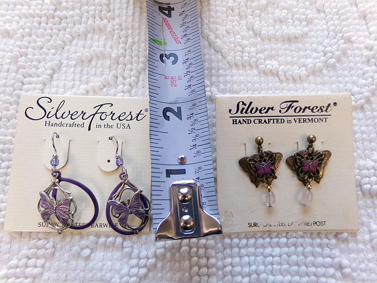 beautiful butterfly earrings, lot of 2 pair butterflies vintage style silver forest dangle pierced earring
