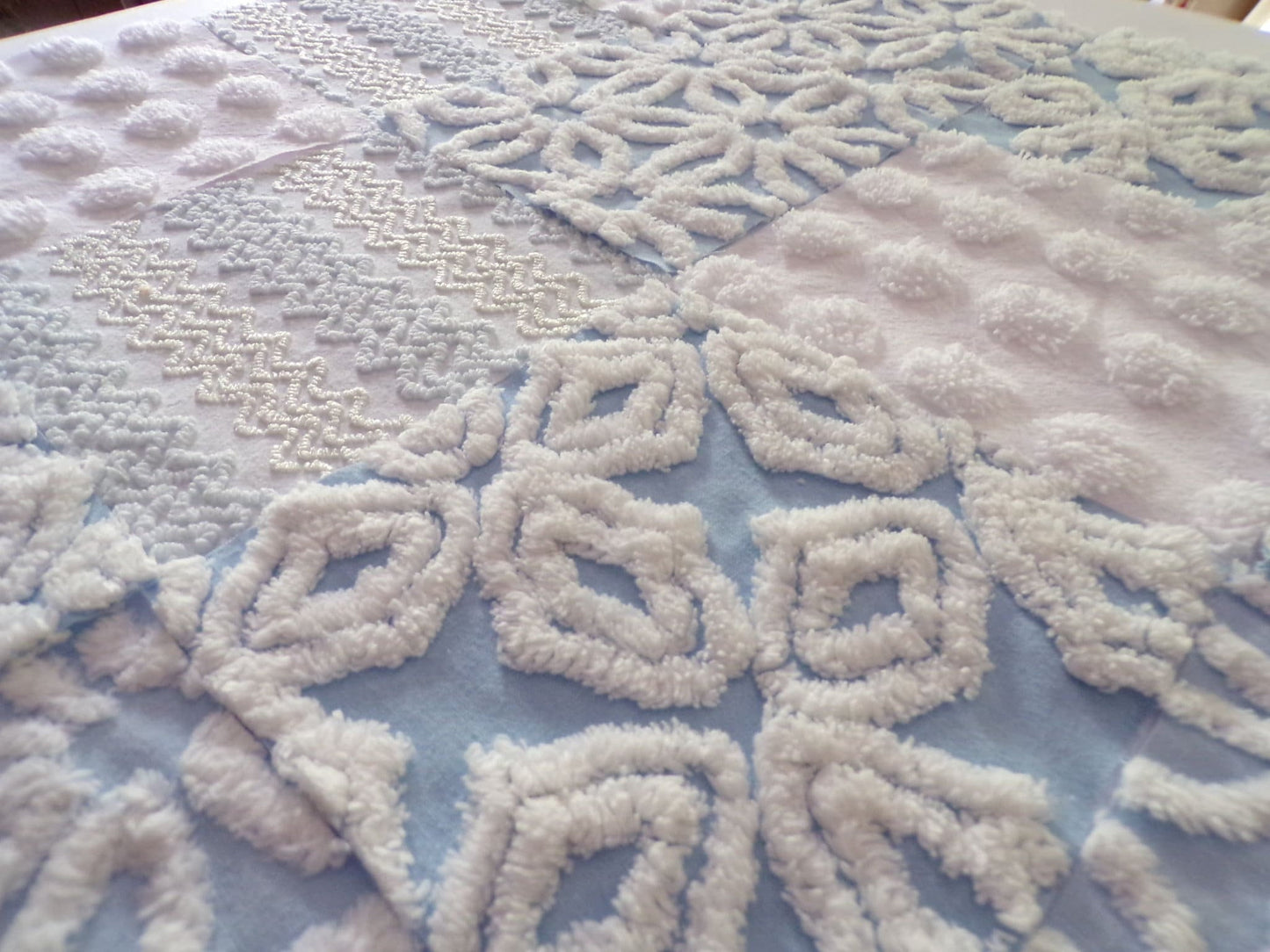 coastal winds vintage chenille fabric squares, set of 16 blue & white cotton 6" quilt blocks, nice texture for sewing, crafts, quilting