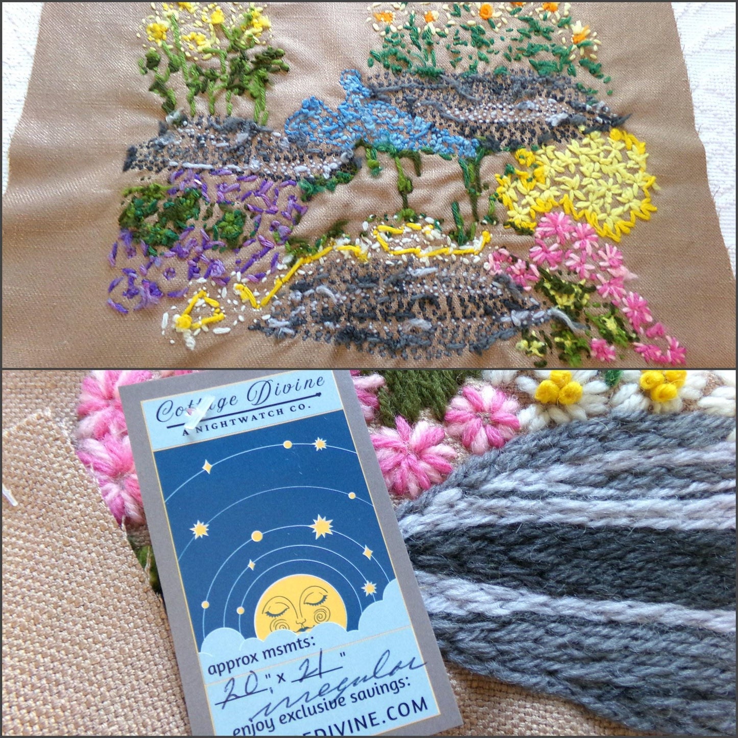 ROCK GARDEN Vintage Crewel Embroidery, FINISHED Boho Style Stitchery, Paragon Needlecraft #0215, Retro Floral Design by Barbara Sparre