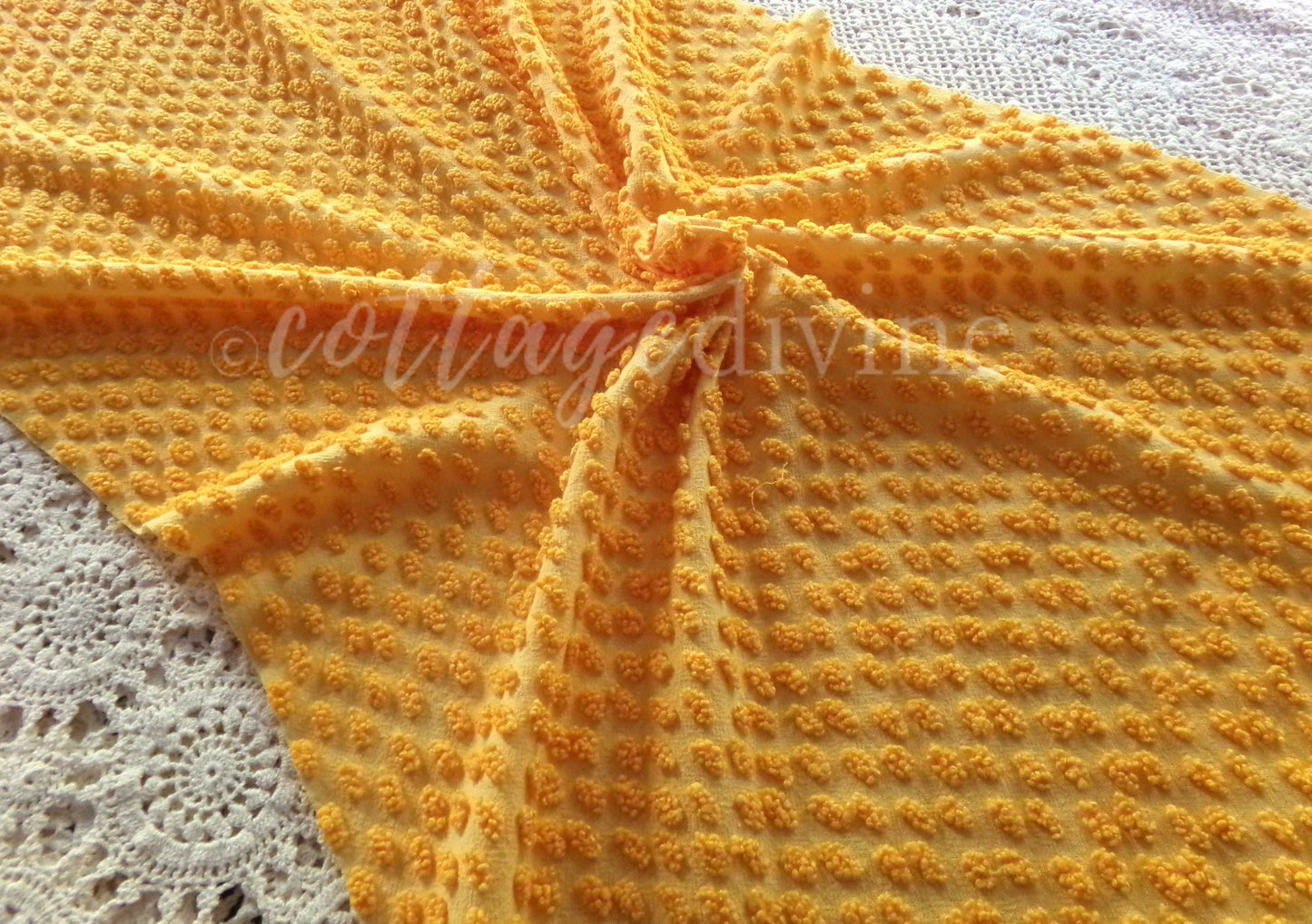 Nubby Oblong Citrus Orange Pops Vintage Chenille Fabric, 12" x 20" inch Piece, Retro 1960s, Ultra Lightweight