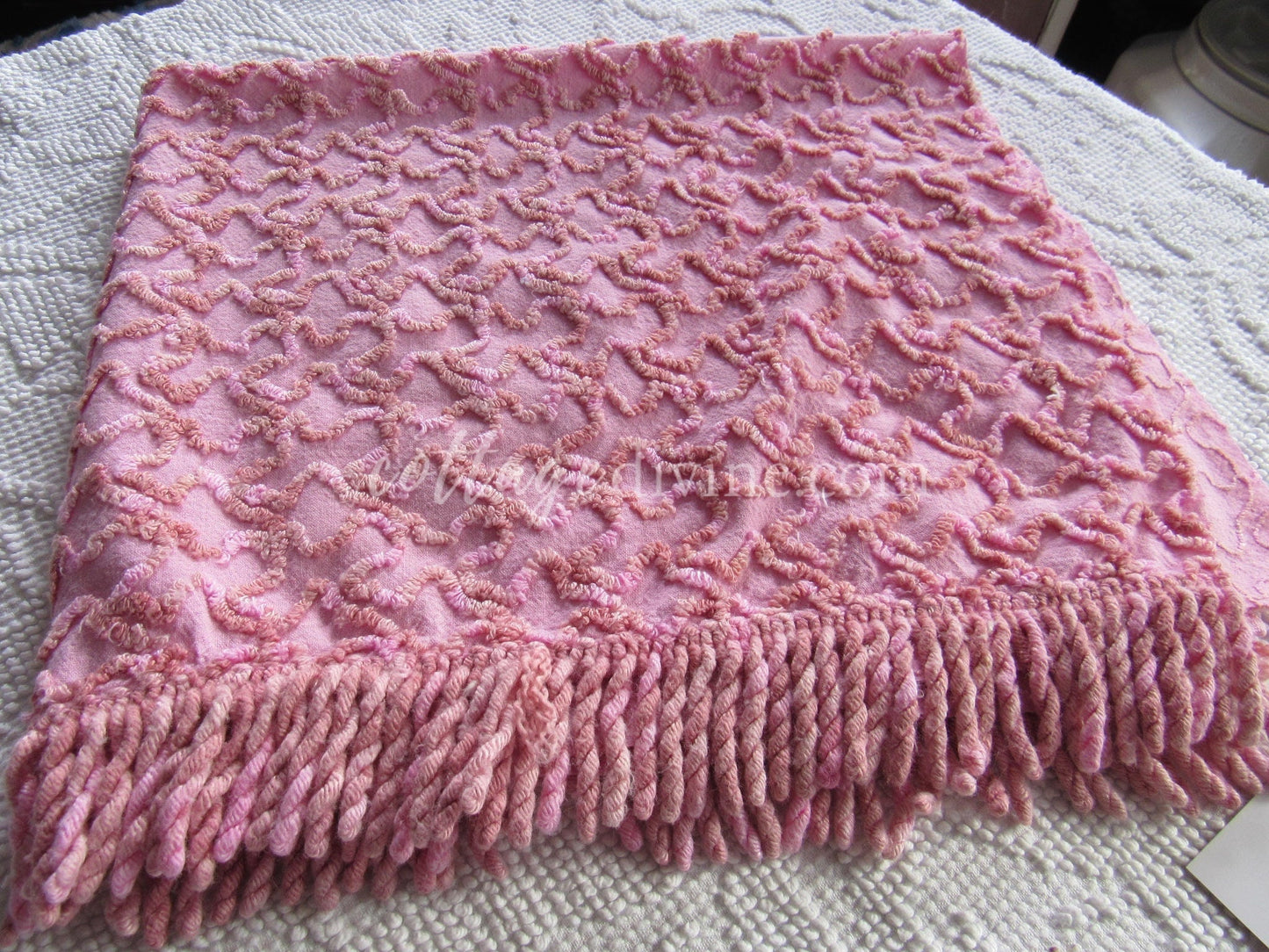 Unique Vintage Chenille Fabric, Marble Pink Texturized Squiggles, 25" x 20" Inch Piece for Quilts, Pillows & Handmade Crafts