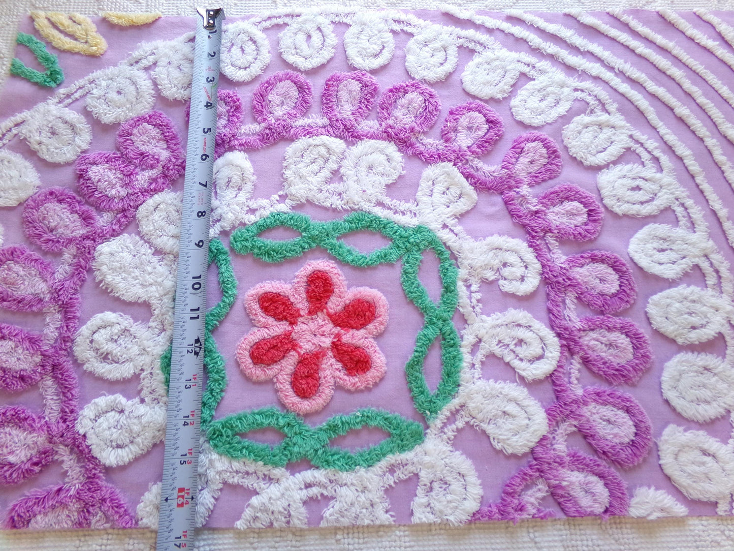 Mystic Moonset Vintage Chenille Fabric, 16" x 28" Piece of Lavender Plush Swirl Cotton Sewing Material, Upcycle into Quilts & Crafts