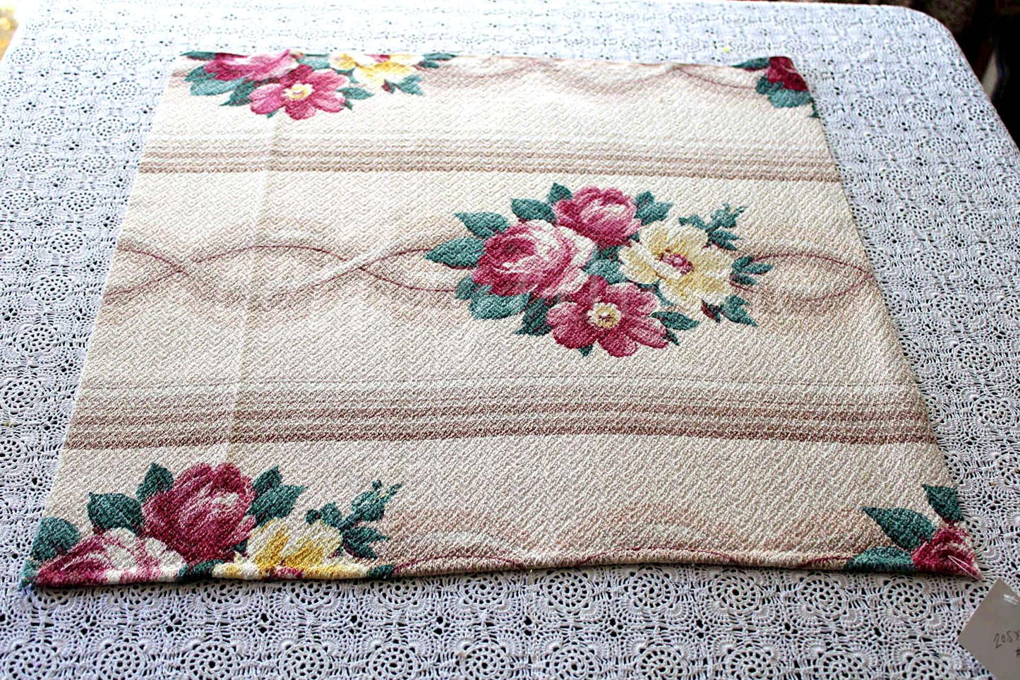 Vintage Floral Barkcloth Fabric Piece, 20.5" x 20" inches, Glencourt Style Champagne Beige, Deconstructed Curtain Panel, #2