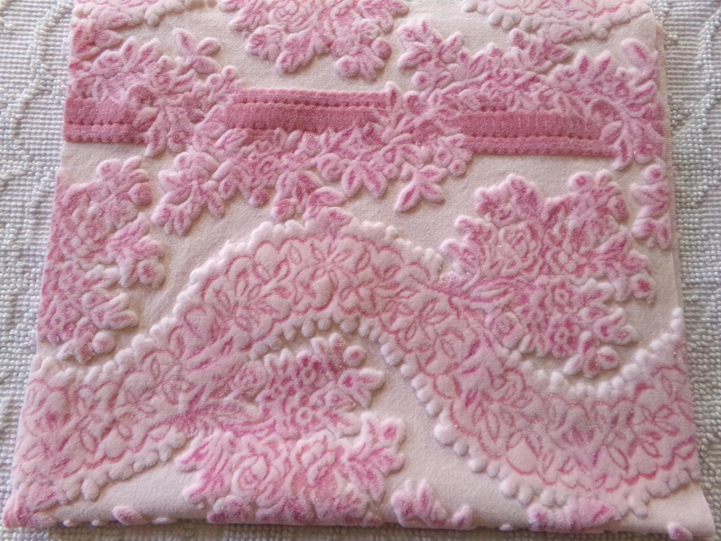 mystic pink cut velvet fabric, vintage Bates tapestry chenille material, a favorite in bags & totes, 13" x 23" inch piece