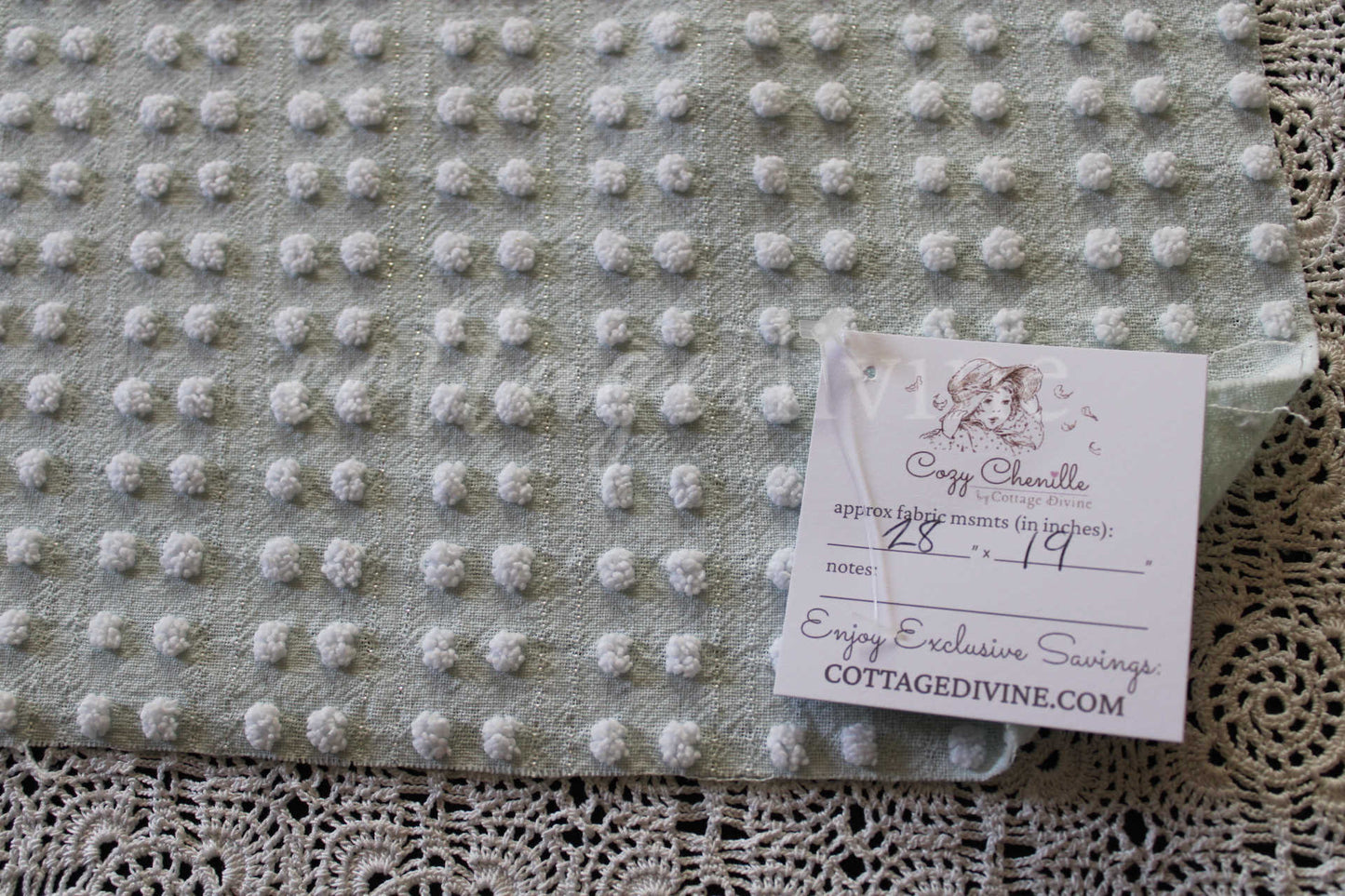 Pastel Aqua Shimmer Pop Vintage Chenille Fabric, 28" x 19" inch Piece, Versatile in Quilting & Craft Projects