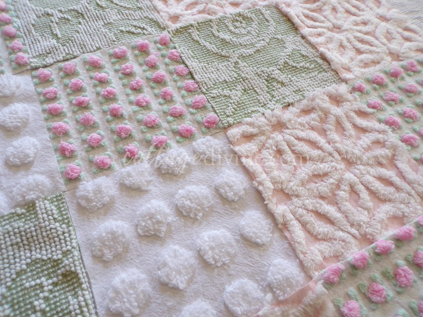 Spring Blossoms Vintage Quilt Squares Kit from Chenille Bedspread Fabrics, 6" Blocks, Qty 16