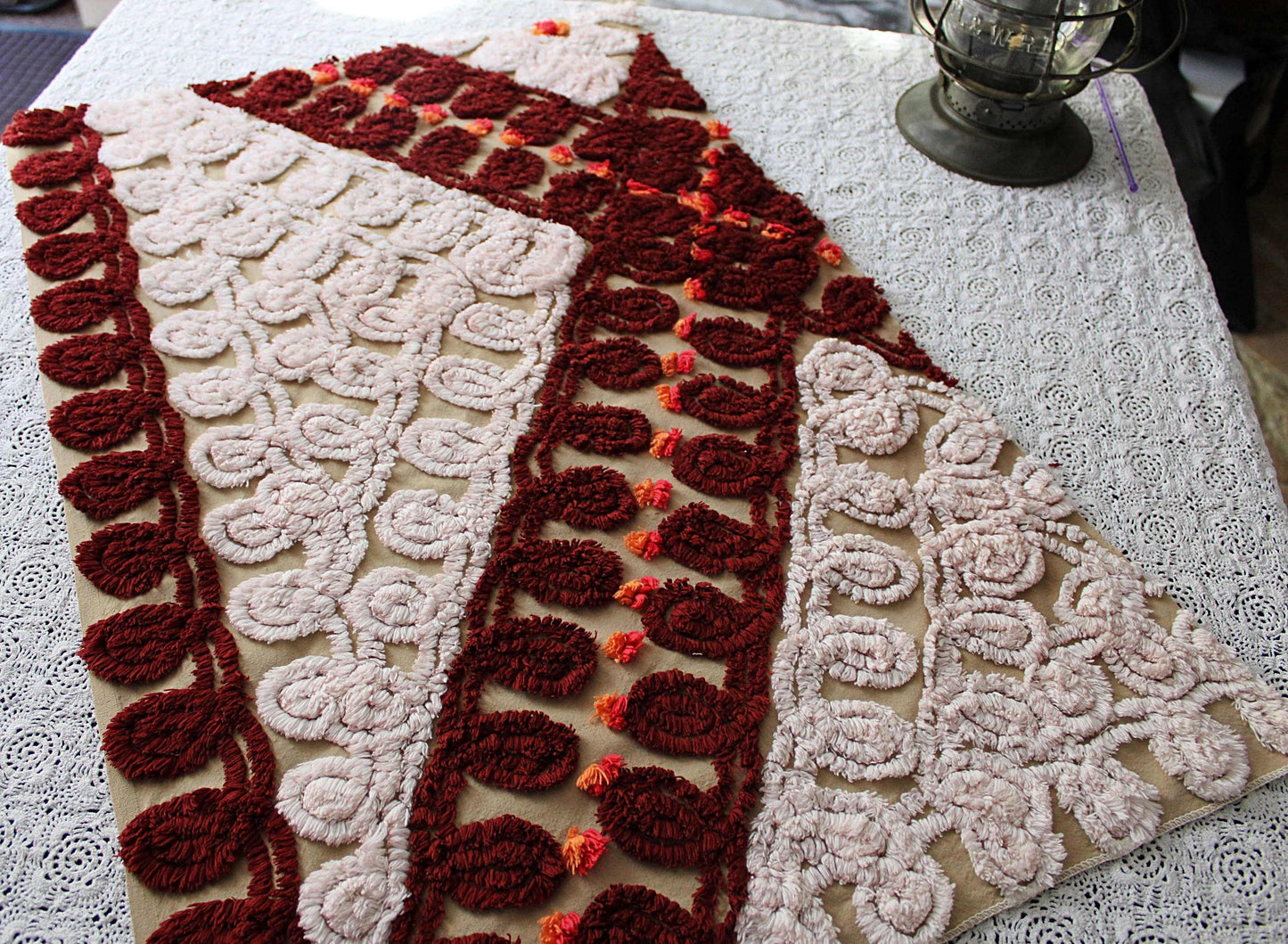 cinnamon swirl vintage chenille fabric: plush boho sewing material, quality 18" x 28" cotton