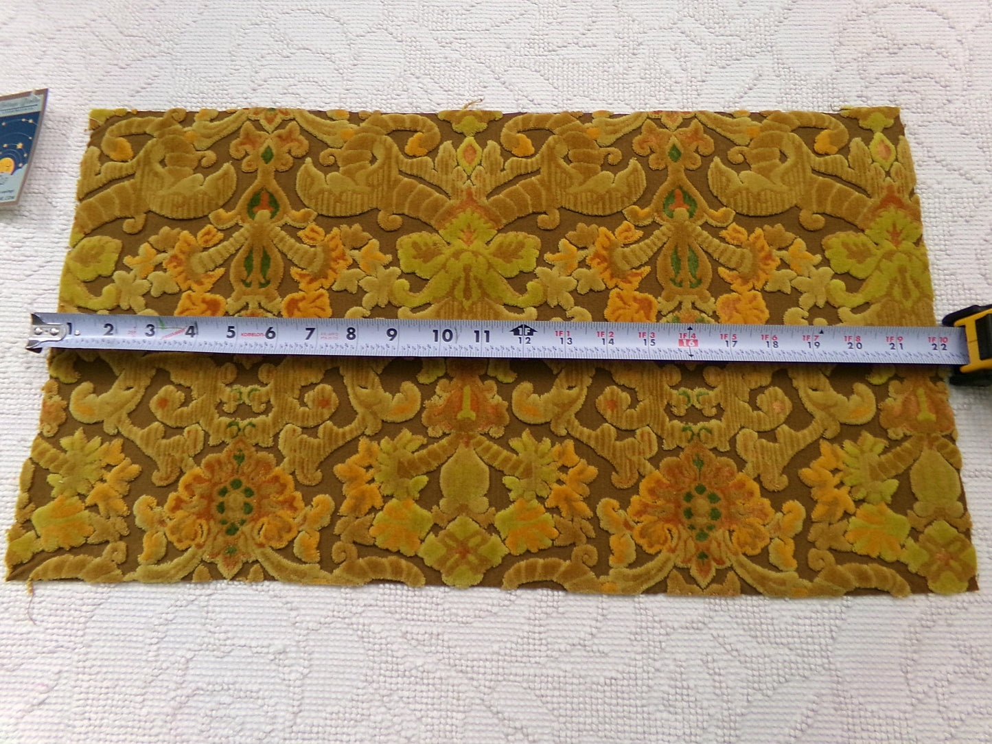 boho lux cut velvet fabric, rusty coppertone old world tapestry style Bates design, 12" x 20" cut piece, great for wallhanging, small bags