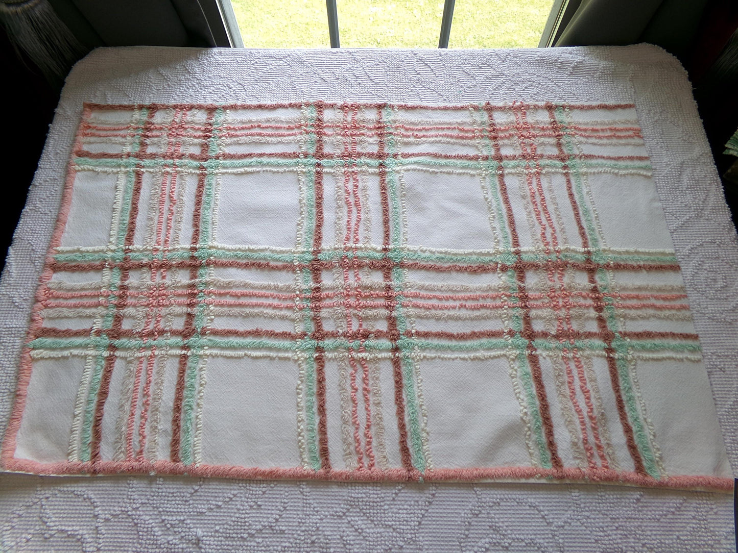 cottage plaid vintage chenille fabric: country style sewing material, 18" x 27" piece