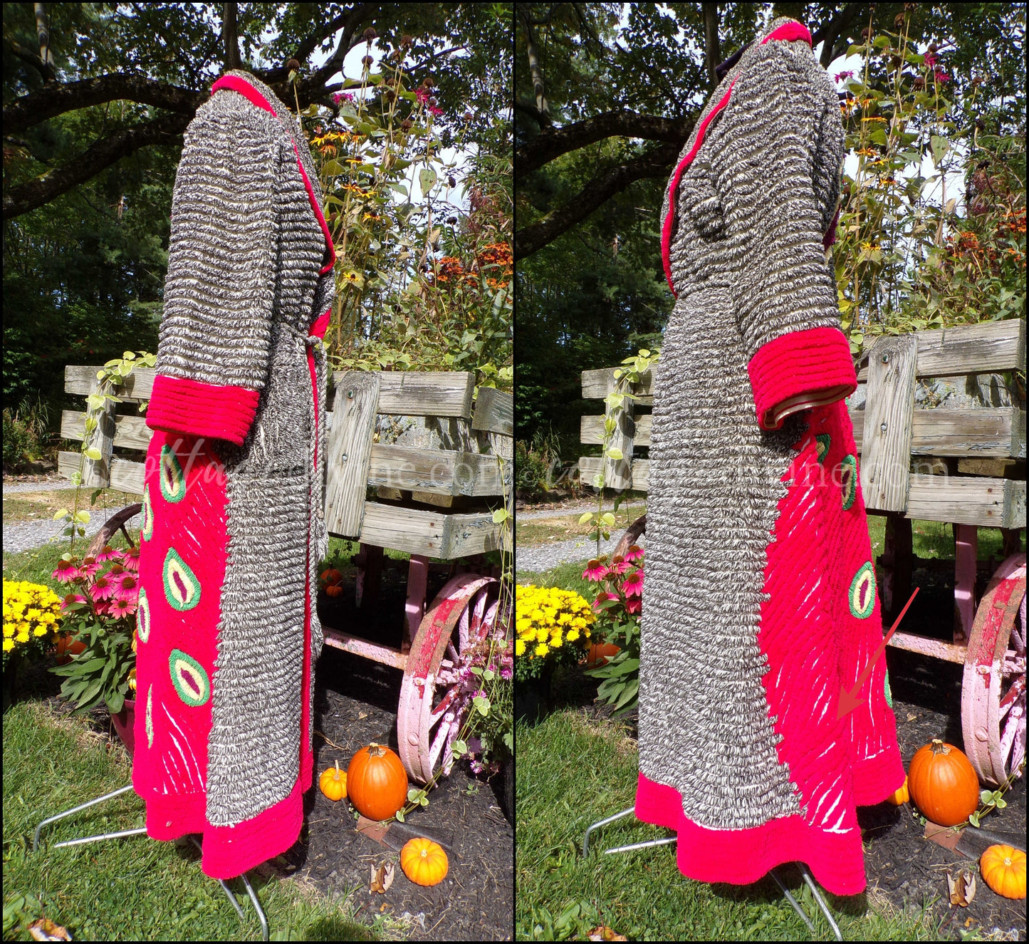 Red Peacock Vintage Women's Chenille Robe, 1940s Salt & Pepper Handmade Bathrobe, Size Small