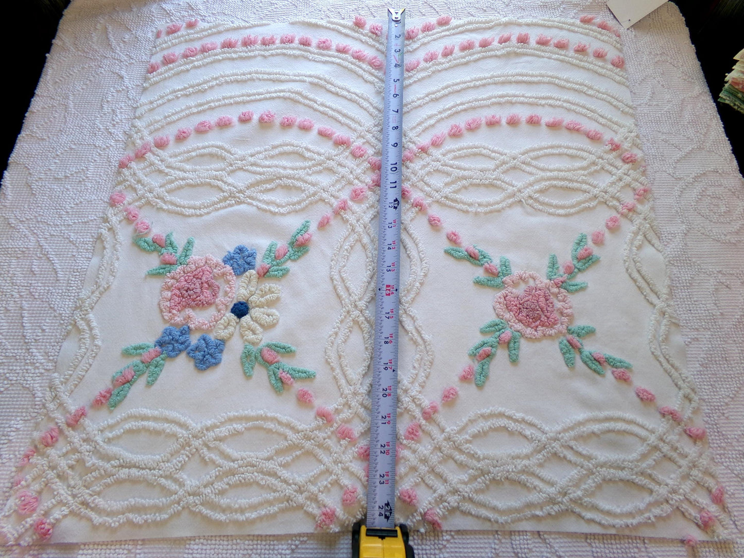 Vintage Chenille Fabric: Needletuft Wildflowers Sewing Material 24" x 23"