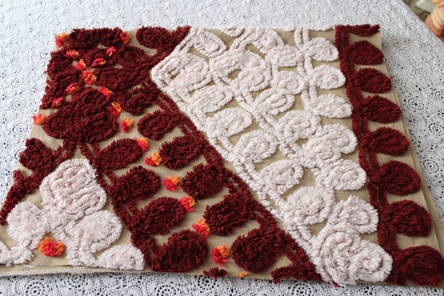 cinnamon swirl vintage chenille fabric: plush boho sewing material, quality 18" x 28" cotton