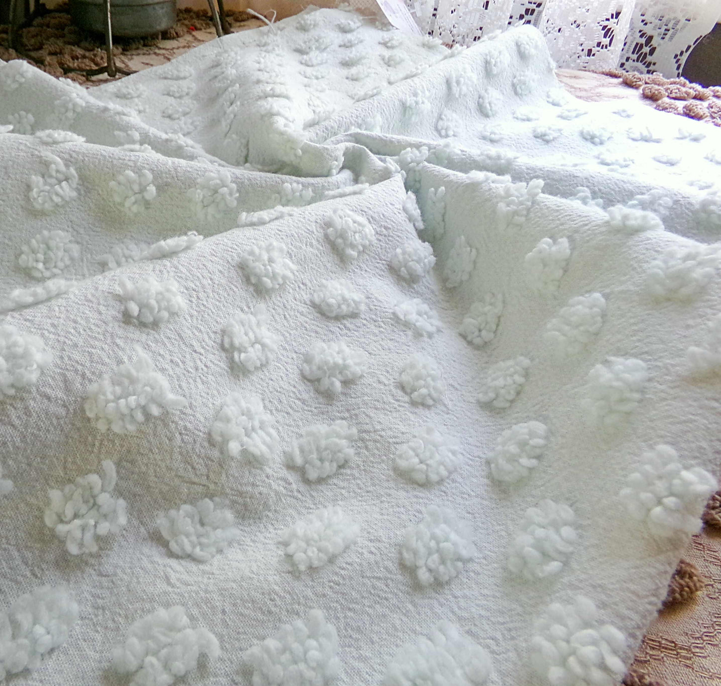 light green chenille fabric, vintage style pops design, 18" x 24" cut piece for quilts, crafts, sewing