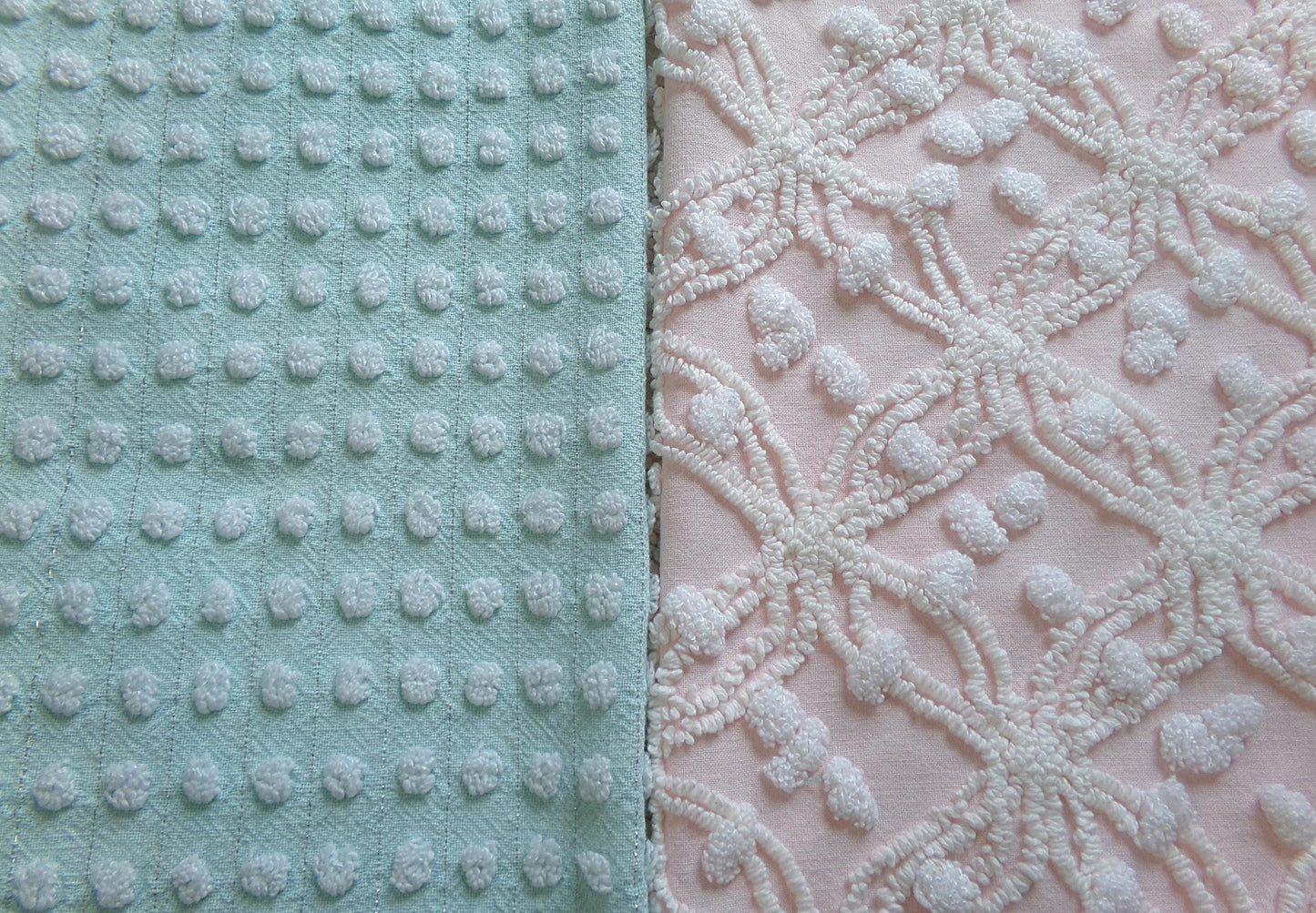 Vintage Chenille Fabric Bundle in Pink & Aqua, 2 Pieces 12" x 18" each | Easy Stash Builder for Fiber Arts, Quilting
