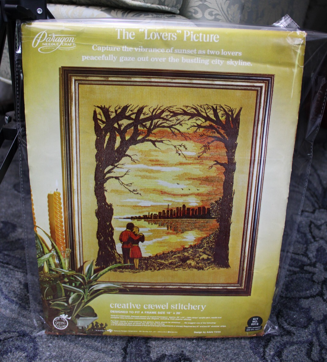 Vtg THE LOVERS Crewel Embroidery Kit Hippie Romance Paragon Stitchery 0319