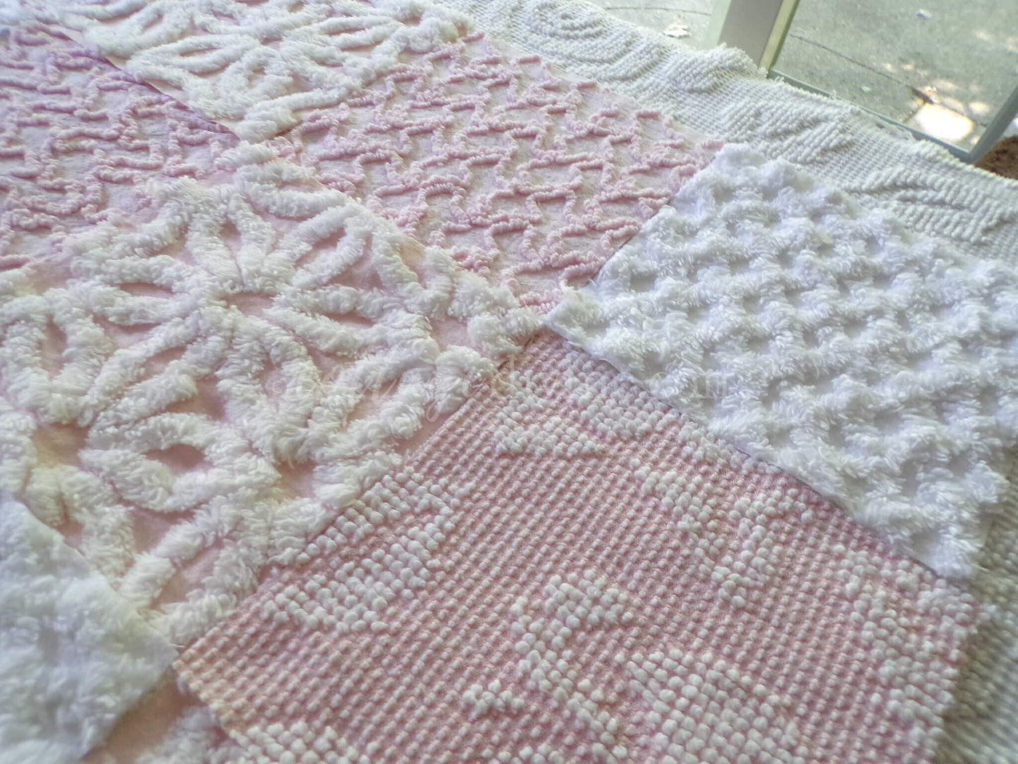 Pastel Pink & White Quilt Squares Set, Rotary Cut from Vintage Chenille Bedspread Fabric, 16 Blocks, 6" x 6" inch