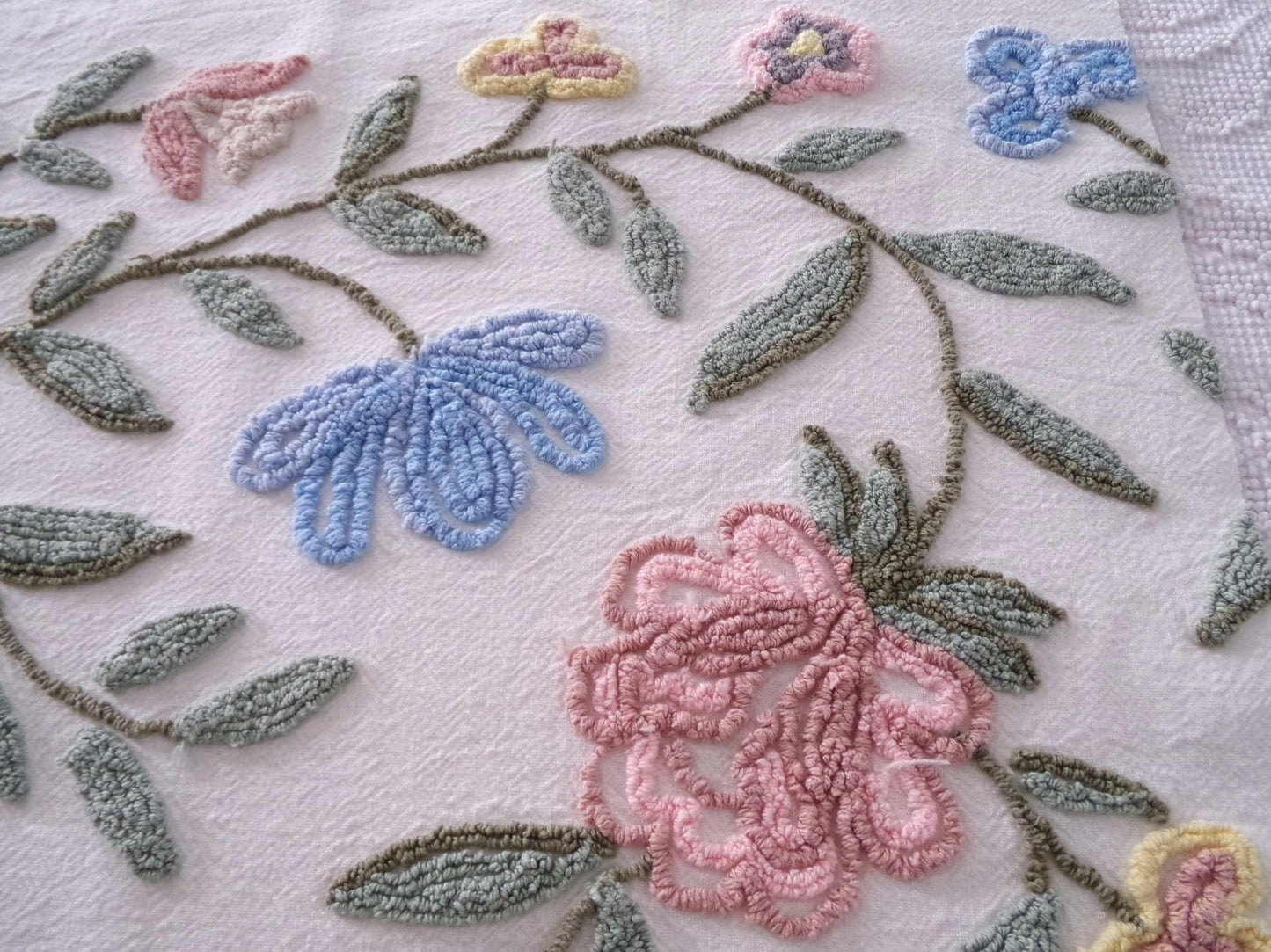 Heirloom Floral Vintage Chenille Fabric, 20" x 22" Piece, Lovely for Handmade Quilts, Pillows & Small Craft Projects