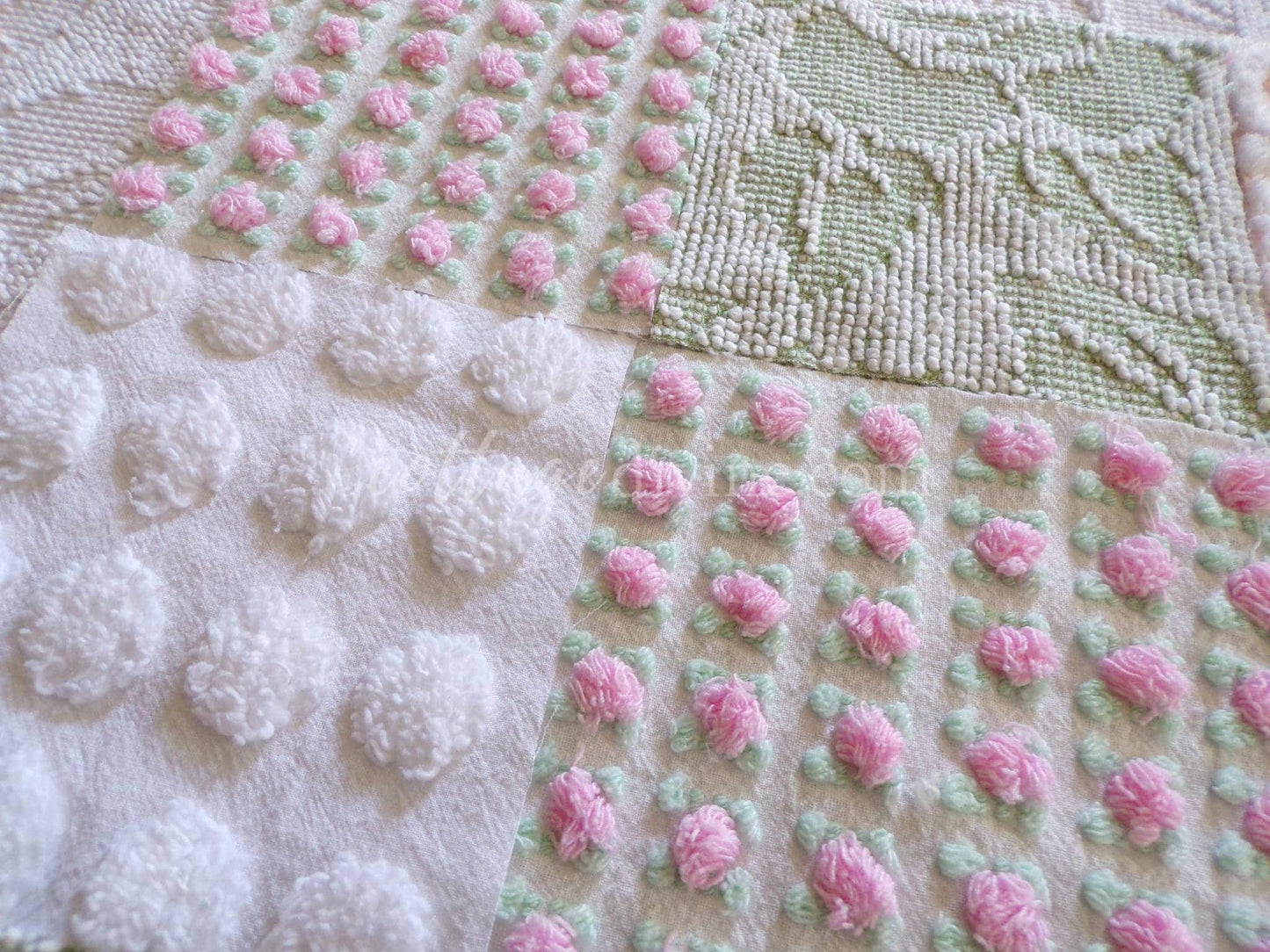 Spring Blossoms Vintage Quilt Squares Kit from Chenille Bedspread Fabrics, 6" Blocks, Qty 16