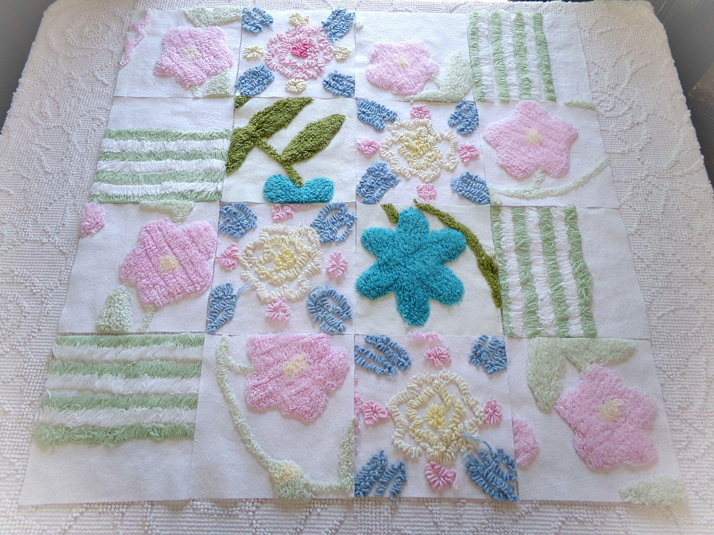 chenille fabric squares, 6" blocks in vintage style floral textured patterns, 16 piece set ideal for quilting, diy pillows, crafts, sewing
