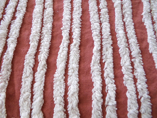 Terracotta & White Striped Vintage Chenille Fabric, Double Stripe Design, 15" x 28" inch piece of Boho Sewing Material for Quilts, Crafts