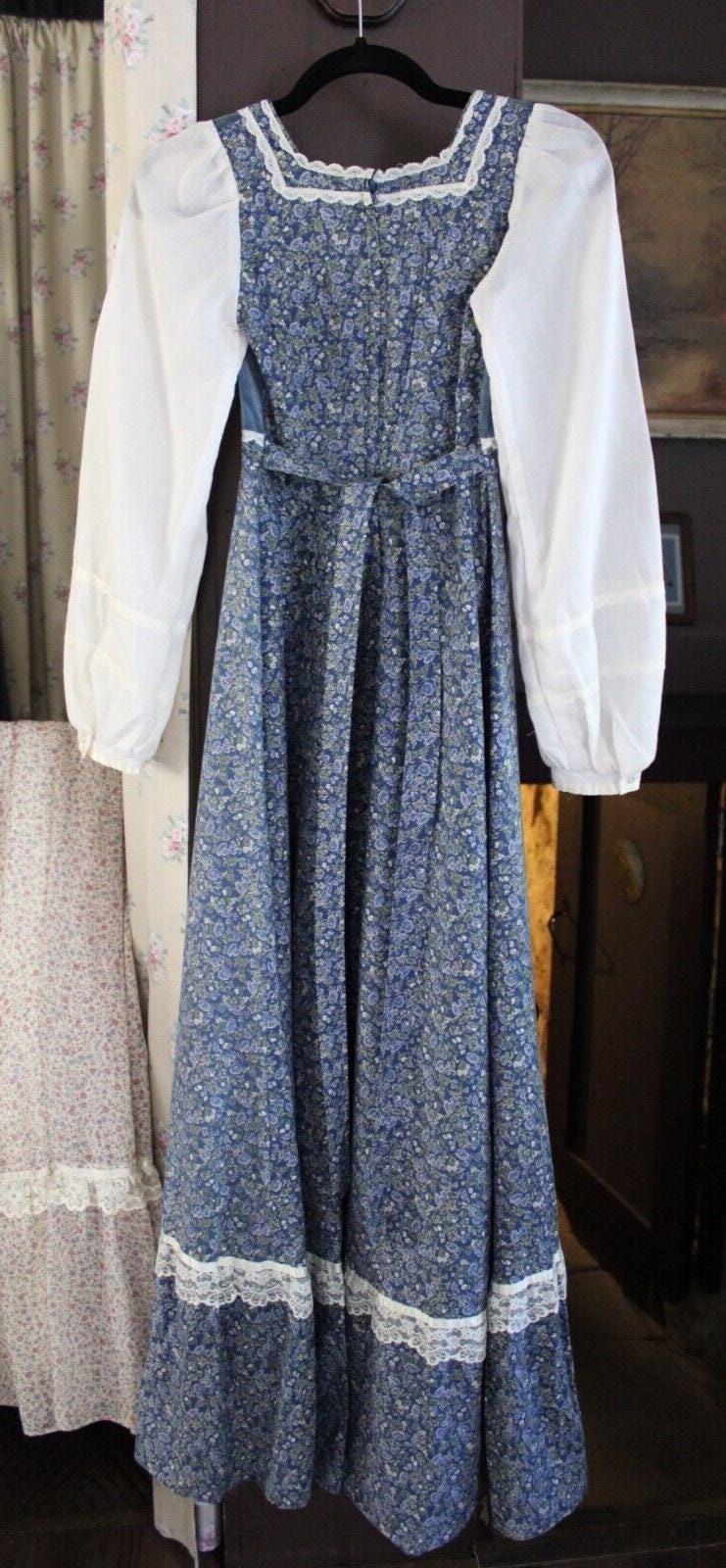 Vintage Gunne Sax Prairie Dress, Morning Glory Velvet Corset, Maxi Gown, SUPER SMALL