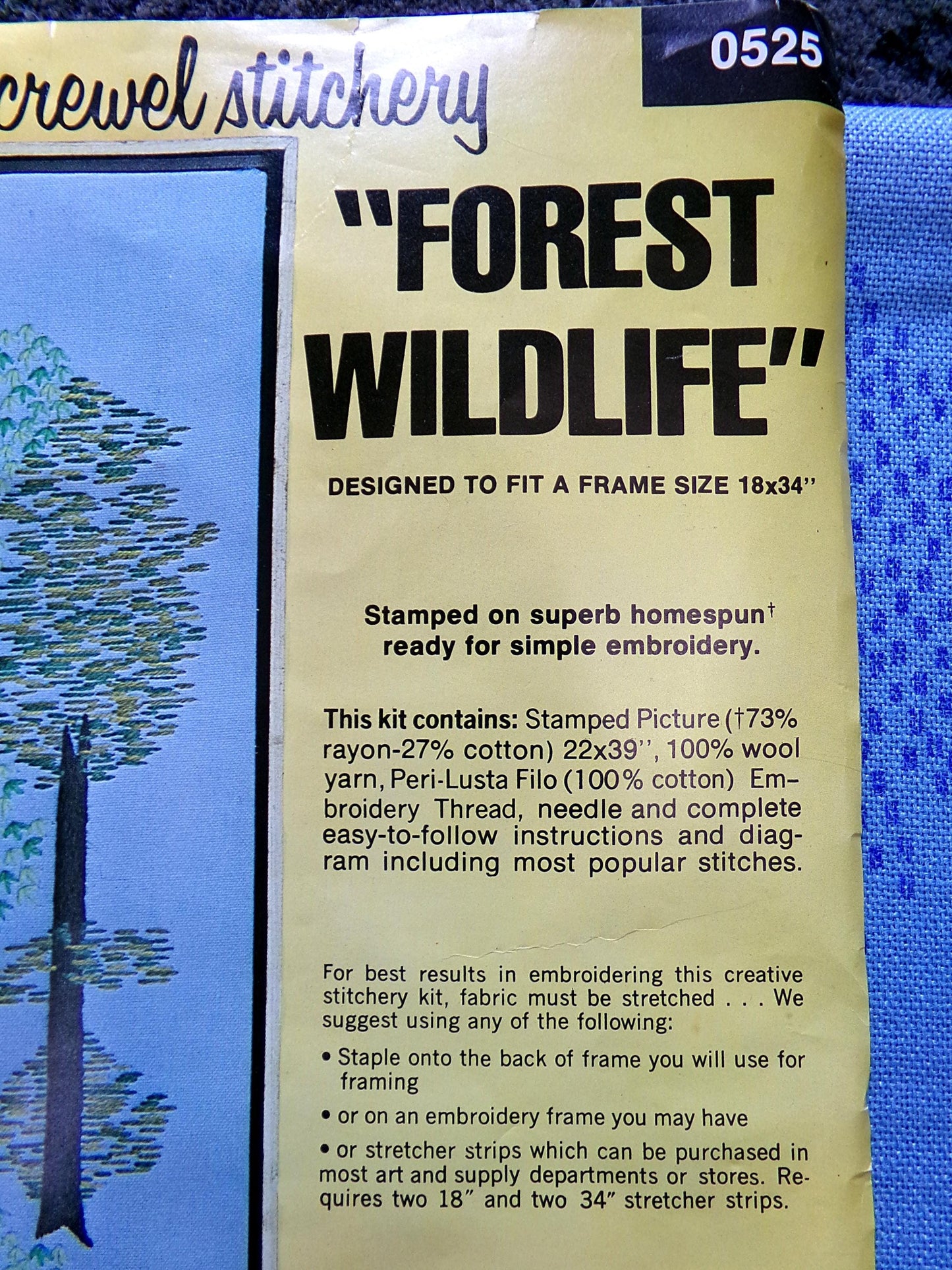 FOREST WILDLIFE Vintage Crewel Embroidery Kit 70s Hippie Wall Hanging, Paragon Needlecraft Stitchery, Kit# 0525, Design by Ruth Castino