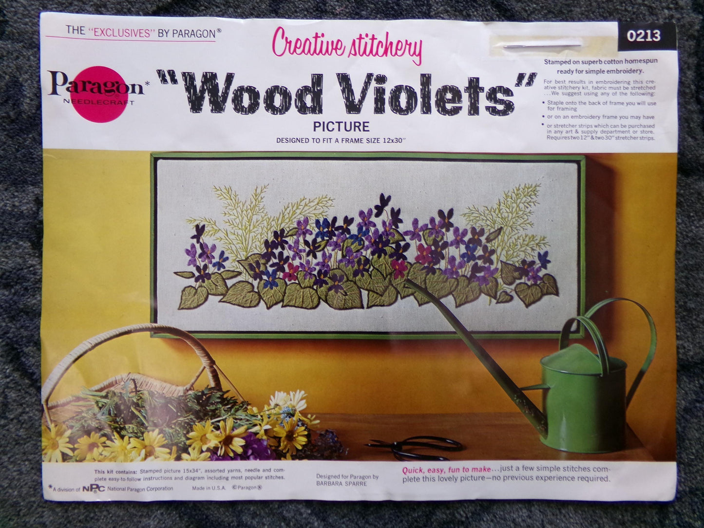 WOOD VIOLETS Paragon Needlecraft CREWEL Embroidery Kit #0213 ~ Hippie Vintage 70s Style Woodland Floral Wall Hanging, Barbara Sparre Design