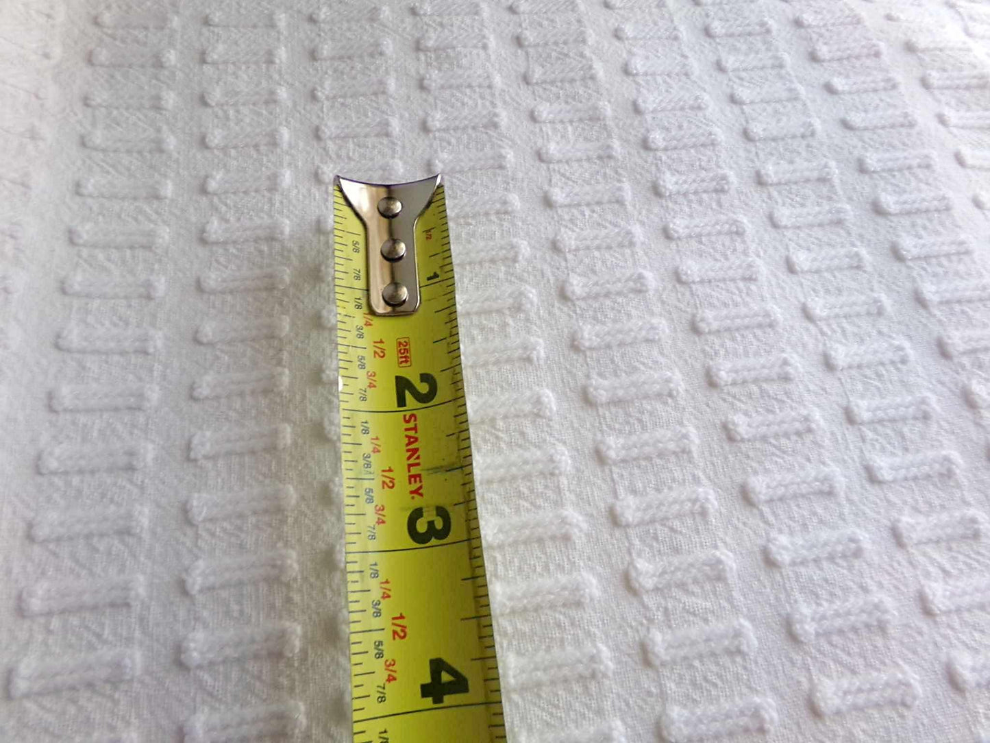 clean crisp white vintage chenille fabric: unique buttonhole design, 19" x 24" cut piece
