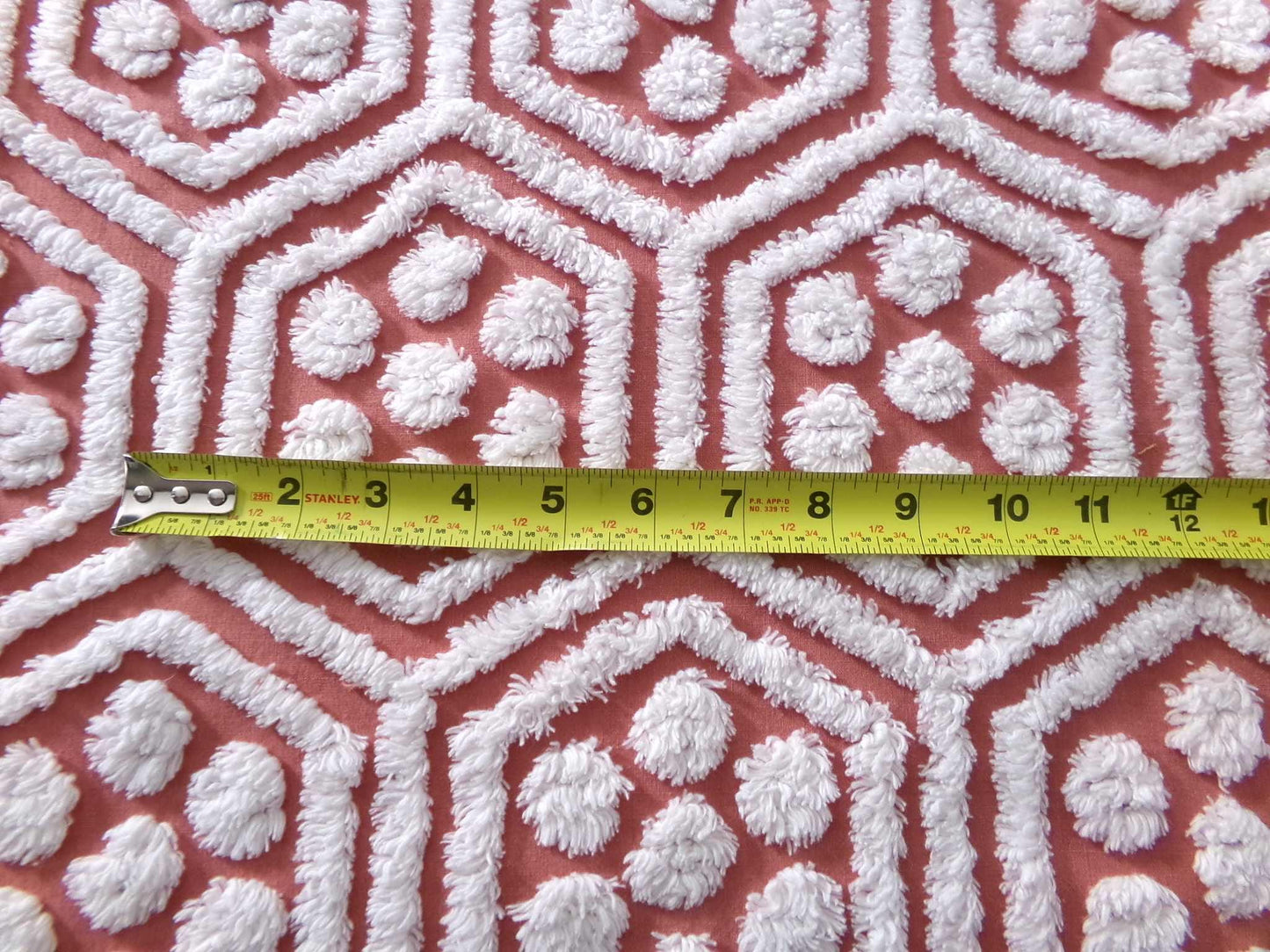 Hippie Hexagon Reversible Vintage Chenille Fabric, Sewing Quilting Material in Boho Style Terracotta & White, 22.5" x 30" inch Piece
