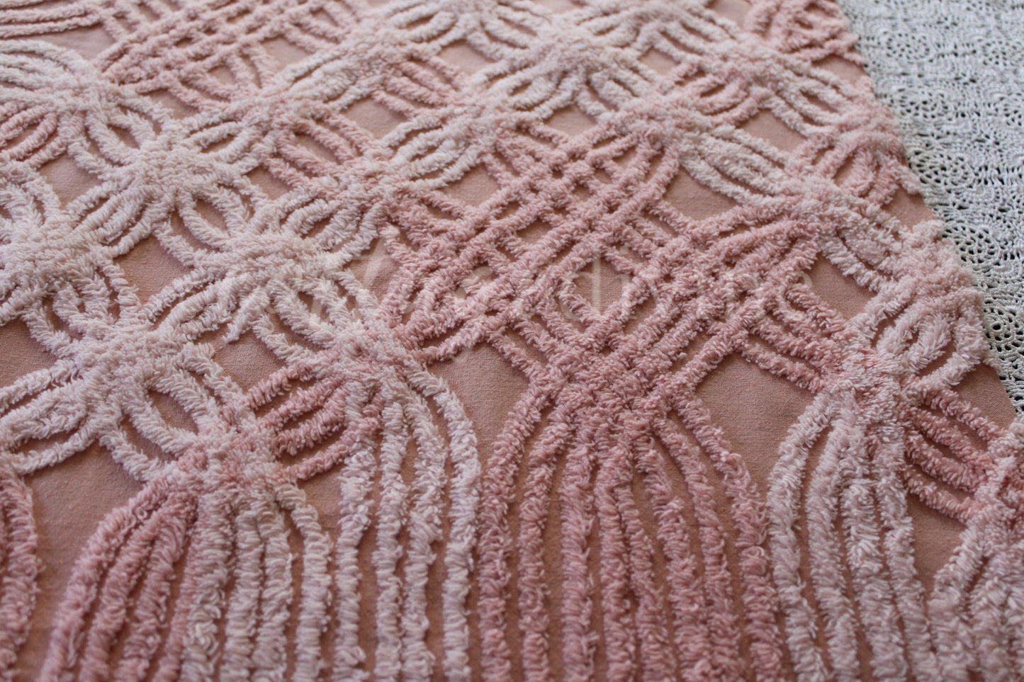 Blush Pink Rosy Vintage Chenille Quilt Fabric, 23" x 24" inch Piece, Pretty for Quilts & Pillows