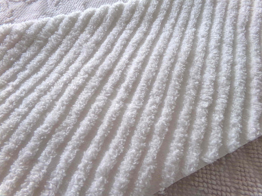 Diagonal Stripes Vintage Chenille White Fabric Piece, 17" x 25" inches, Geometric Striped Design