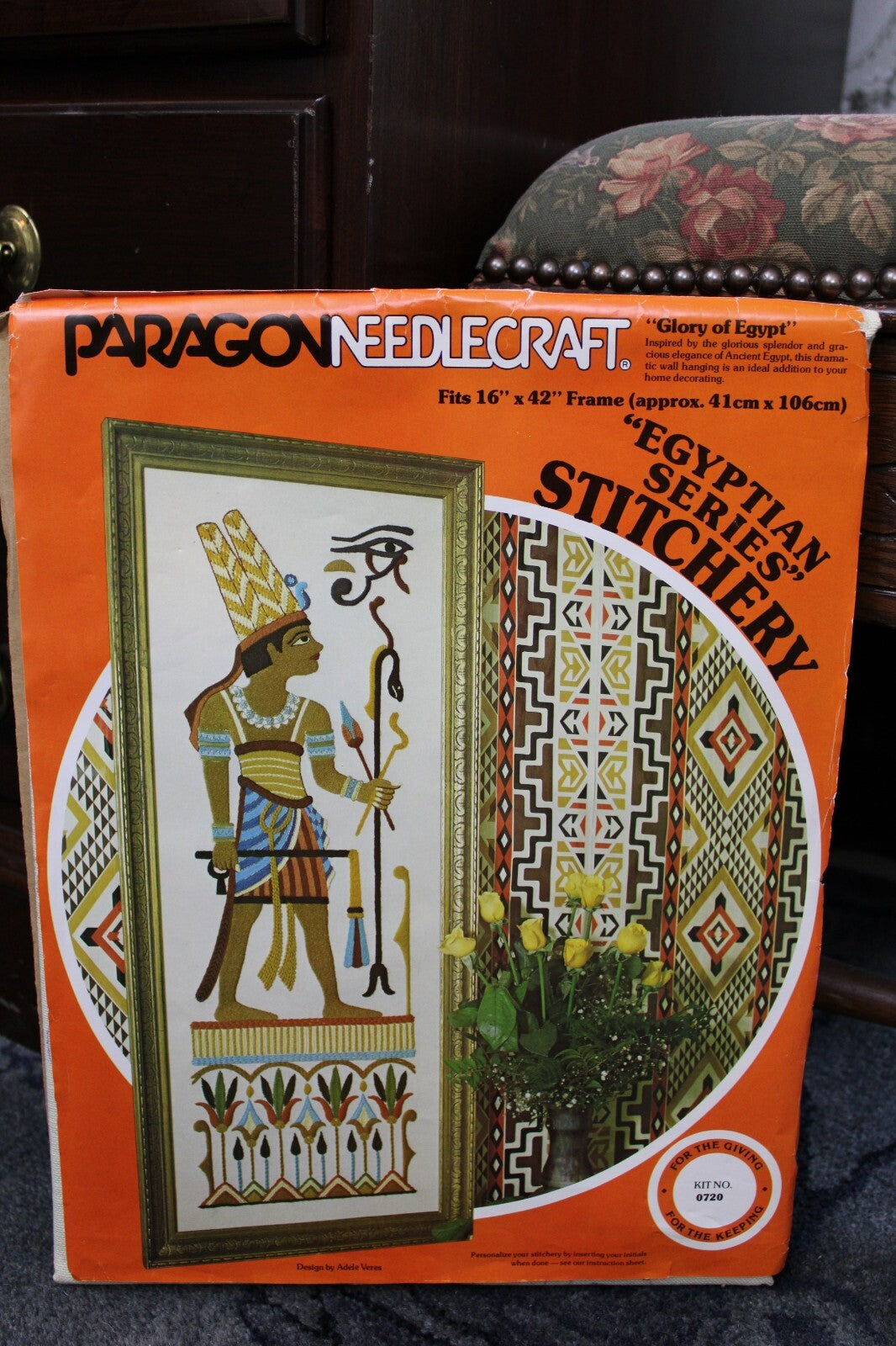 GLORY OF EGYPT Vtg Crewel Embroidery Kit Paragon 0720 Egyptian Wall Hanging