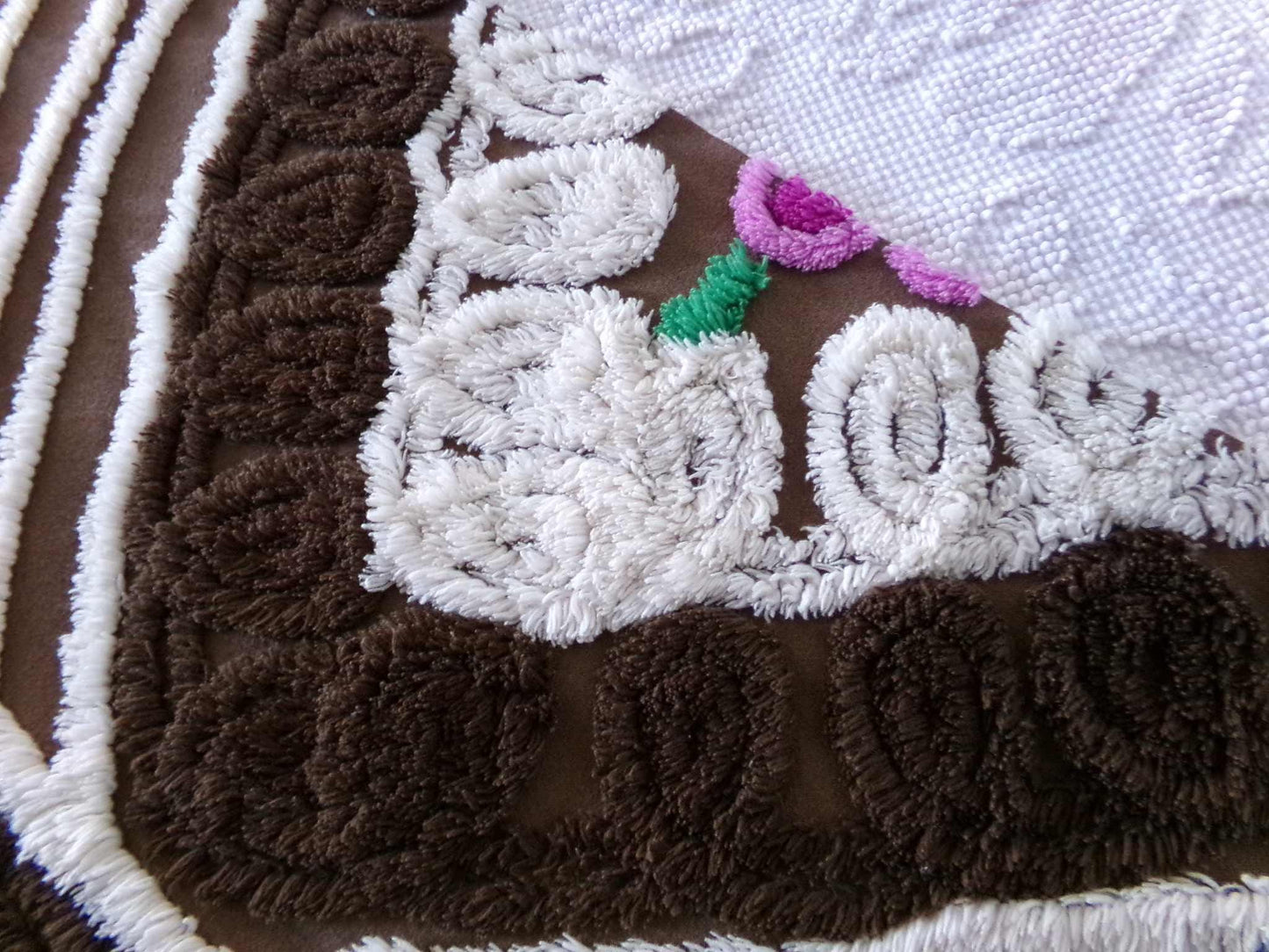 Chocolate Brown Vintage Chenille Tufted Fabric, 11" x 24" inch Piece, for Junk Journals, Fiber Arts