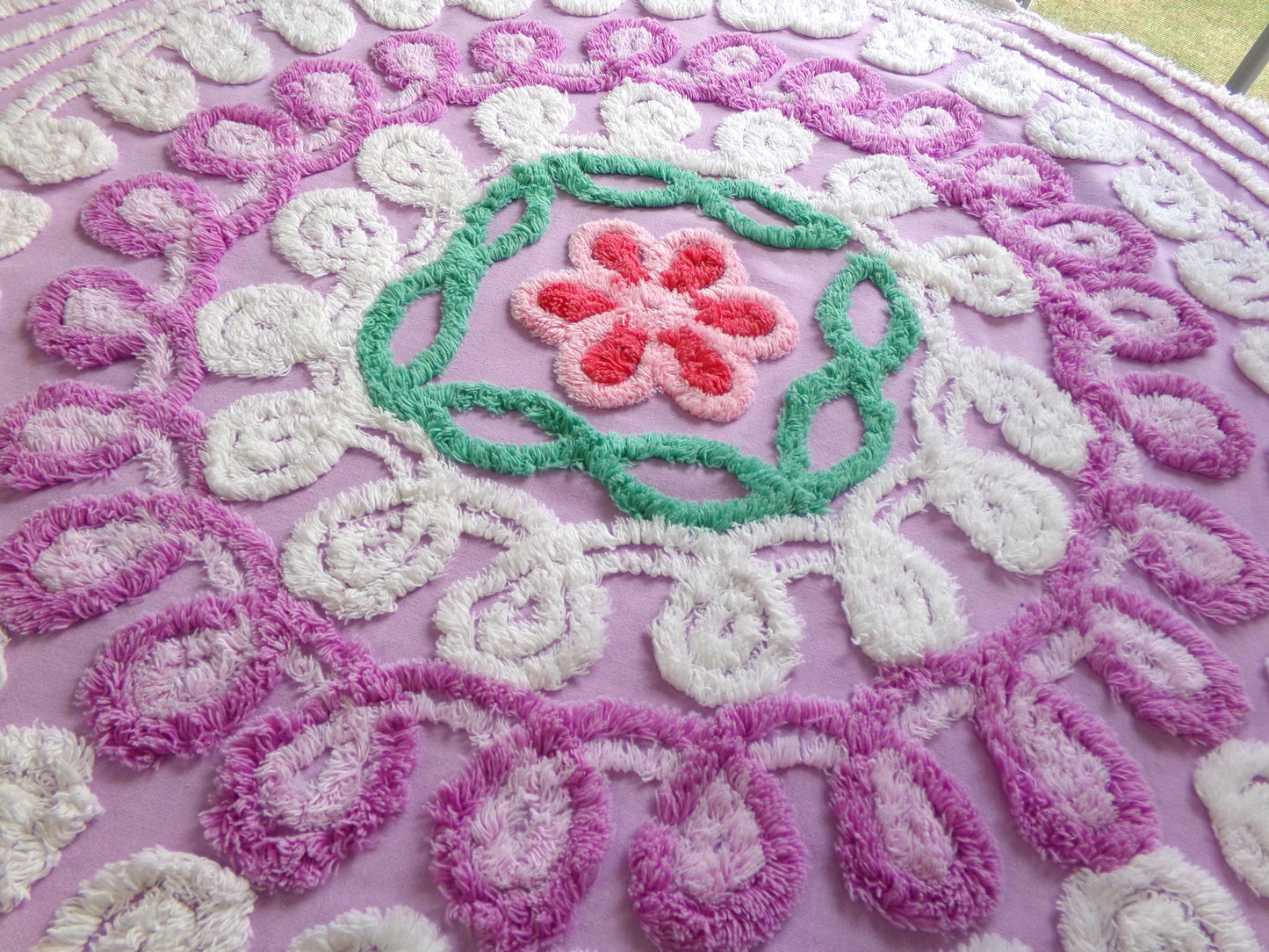 Dreamy Lilac Swirl Vintage Chenille Fabric, Large 31" x 23" Piece of Plush Curlicue Cotton Sewing Material Upcycle into Quilts & Crafts