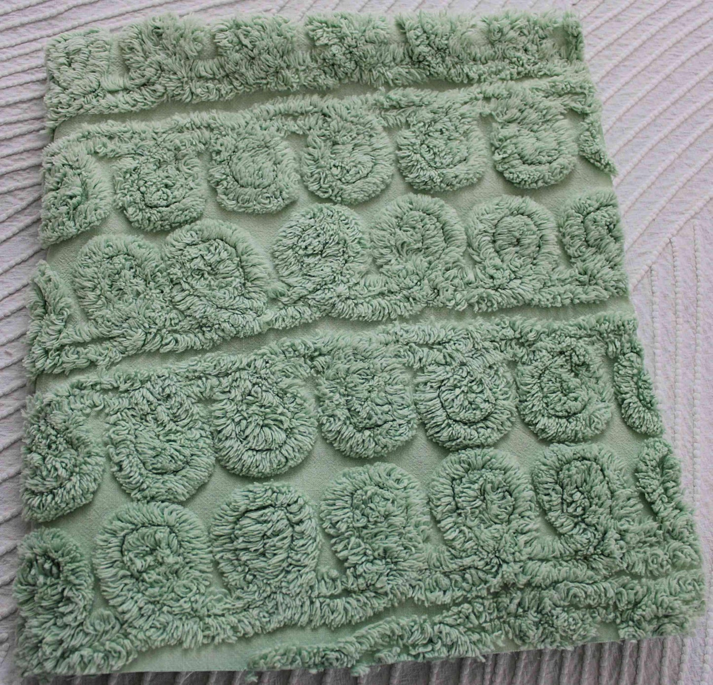 Delicious Mint Ice Cream Vintage Chenille Fabric, Plush 21" x 24" inch piece in curlicue swirl pattern