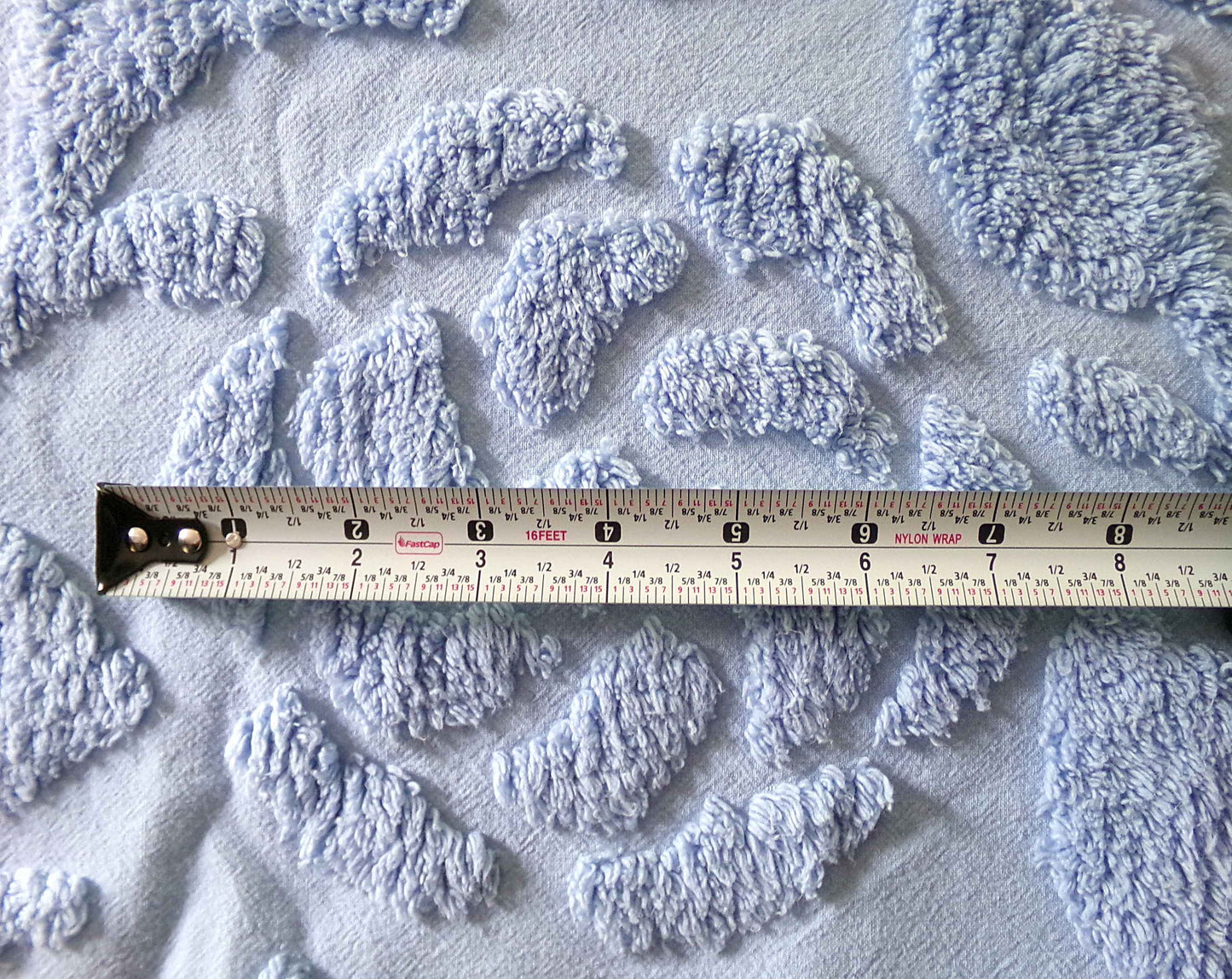 Stylized Roses Vintage Chenille Quilt Fabric, 30" x 26" inch Piece, Soothing Dusky Blue Rose Blooms, 100% Cotton