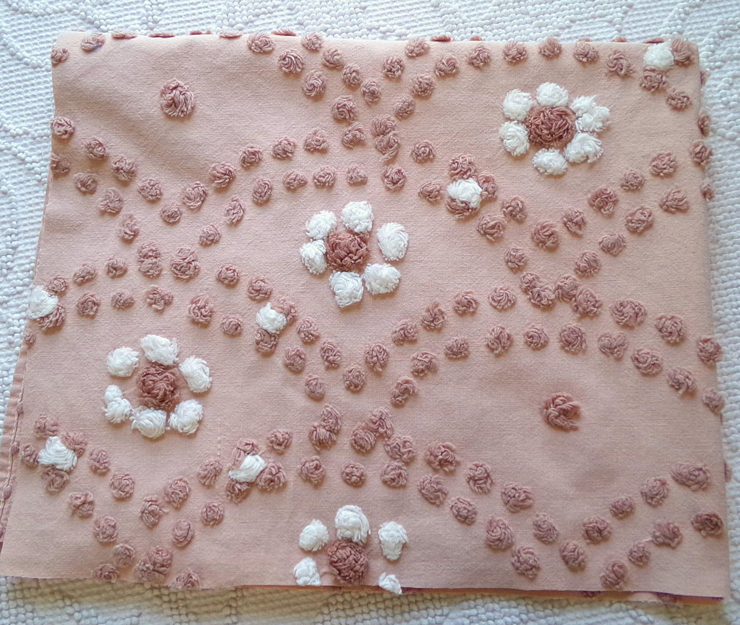 Hippie Daisy Vintage Chenille Fabric, 23" x 20" Cut Piece, 100% Cotton Handmade Sewing Material, Great Boho Design for Quilts & Crafts