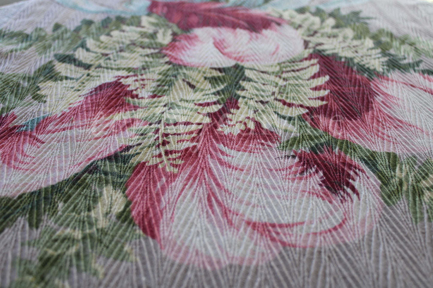 Fabulous Pink Plume Vintage Barkcloth Fabric, 18" x 25" inch Piece, Botanical Floral Print on Cool Grey, Great for DIY Pillows