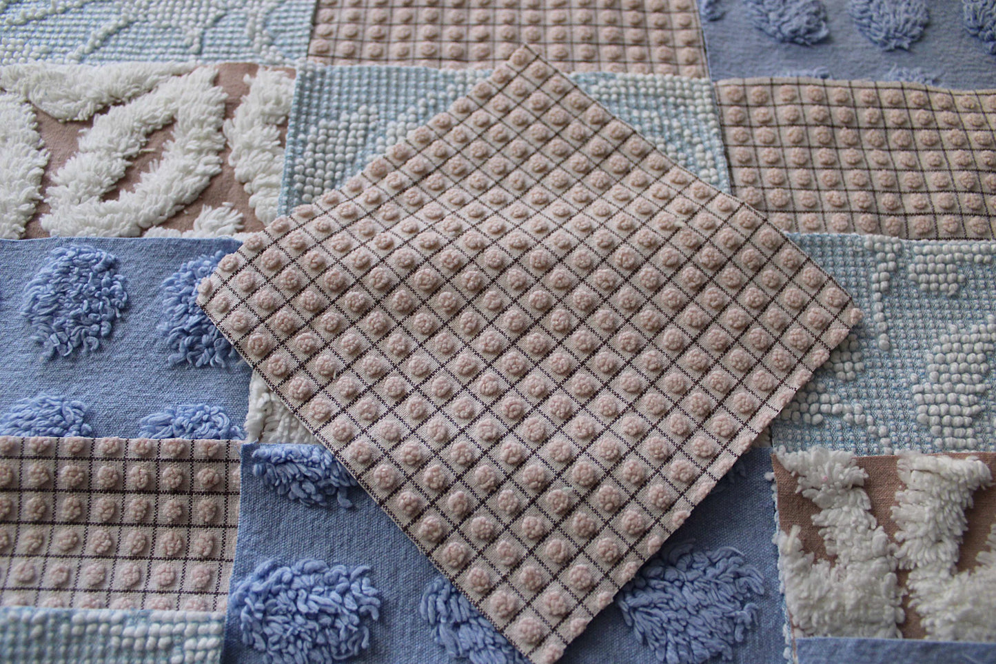 Beach Walk Vintage Chenille Fabric Squares, Blue, White & Sand Craft Square Set, 16 Blocks, 6" x 6" inch, Modern Chic