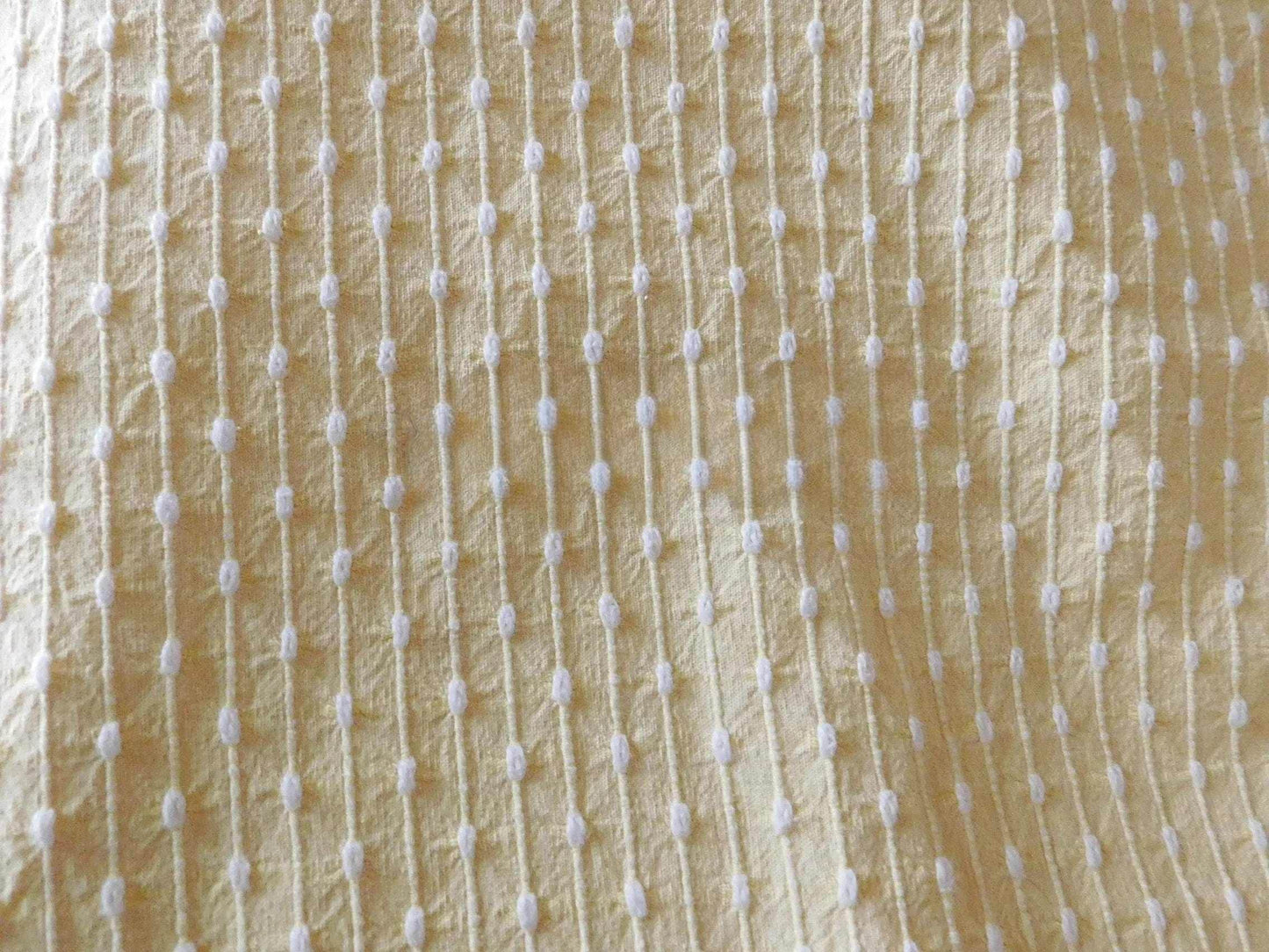 Sunny Yellow Vintage Woven Fabric With Tiny White Chenille Pearl Tufts, Lightweight 20" x 14" Piece