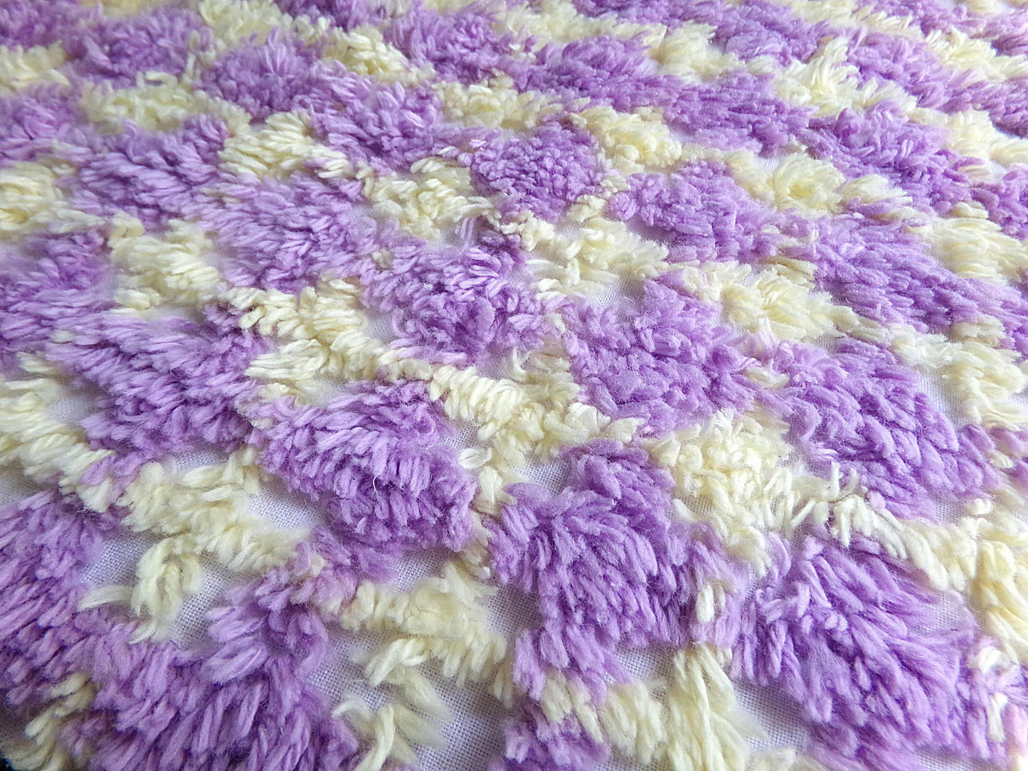 Happy Yellow & Purple Plaid Vintage Chenille Quilt Fabric, 25" x 21" inch Piece, 100% Soft Cotton Blend