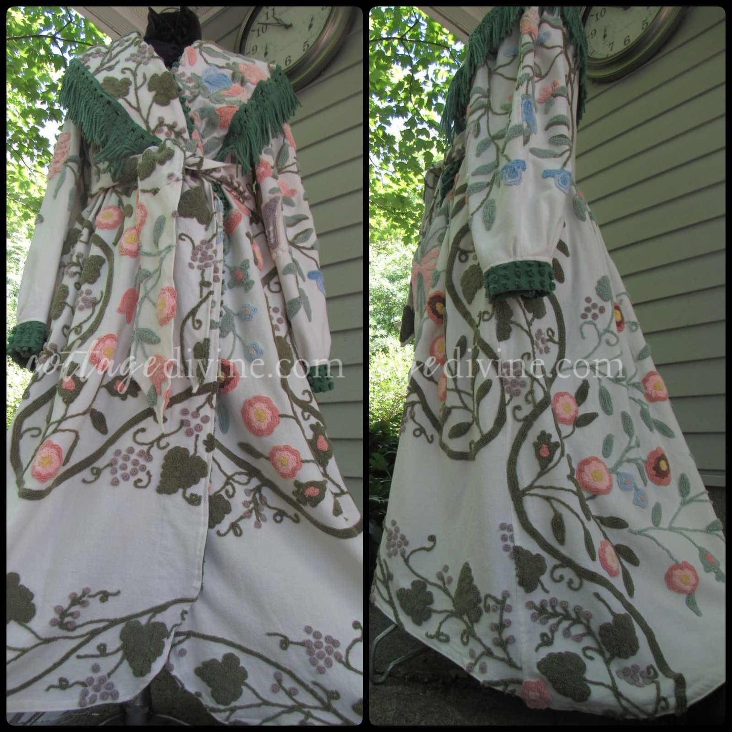 Victorian Style Distressed Chenille Robe, Designed from Shabby Vintage Chenille Bedspread Fabrics, M/L